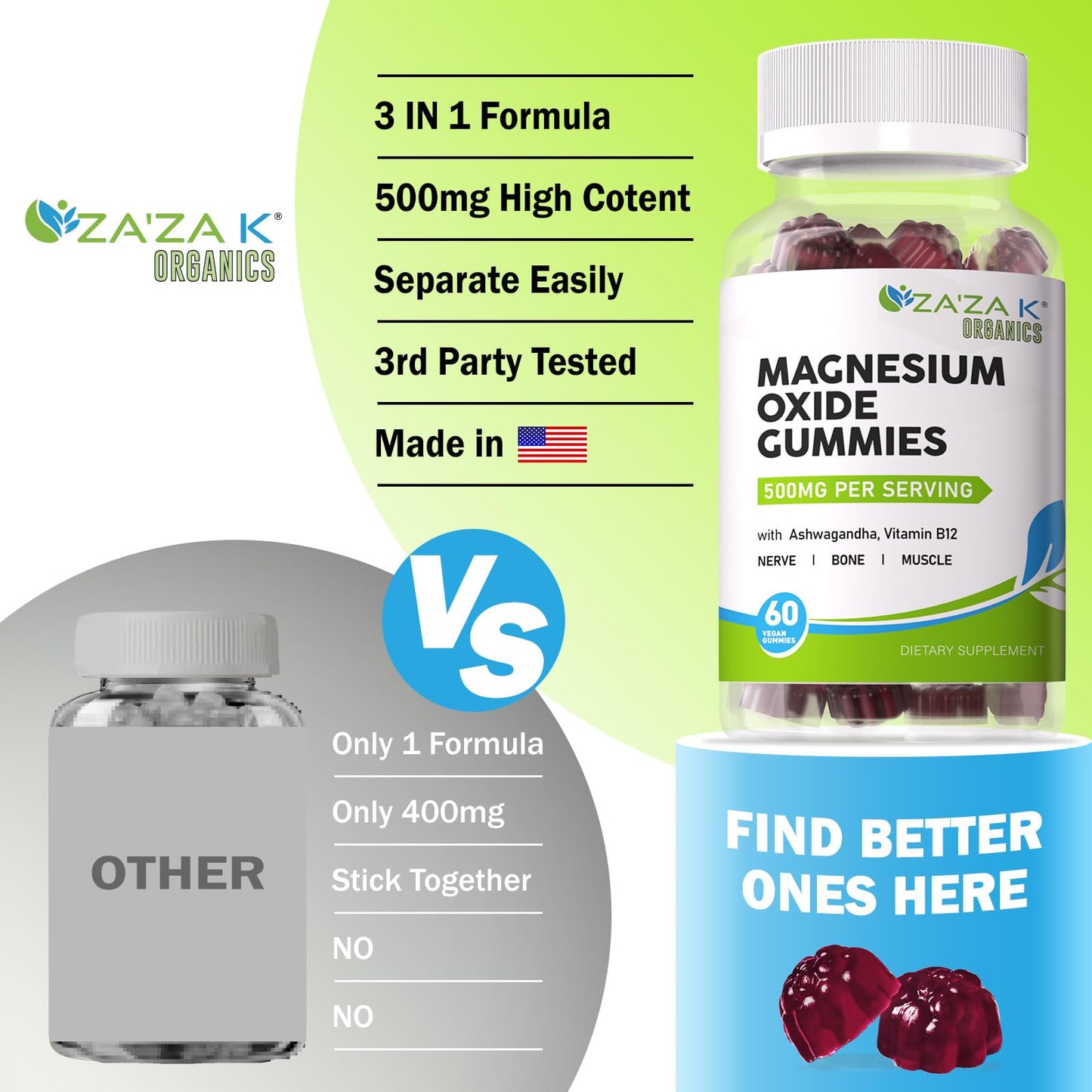 ZA'ZA K ORGANICS Magnesium Oxide Gummies 60 Gummies