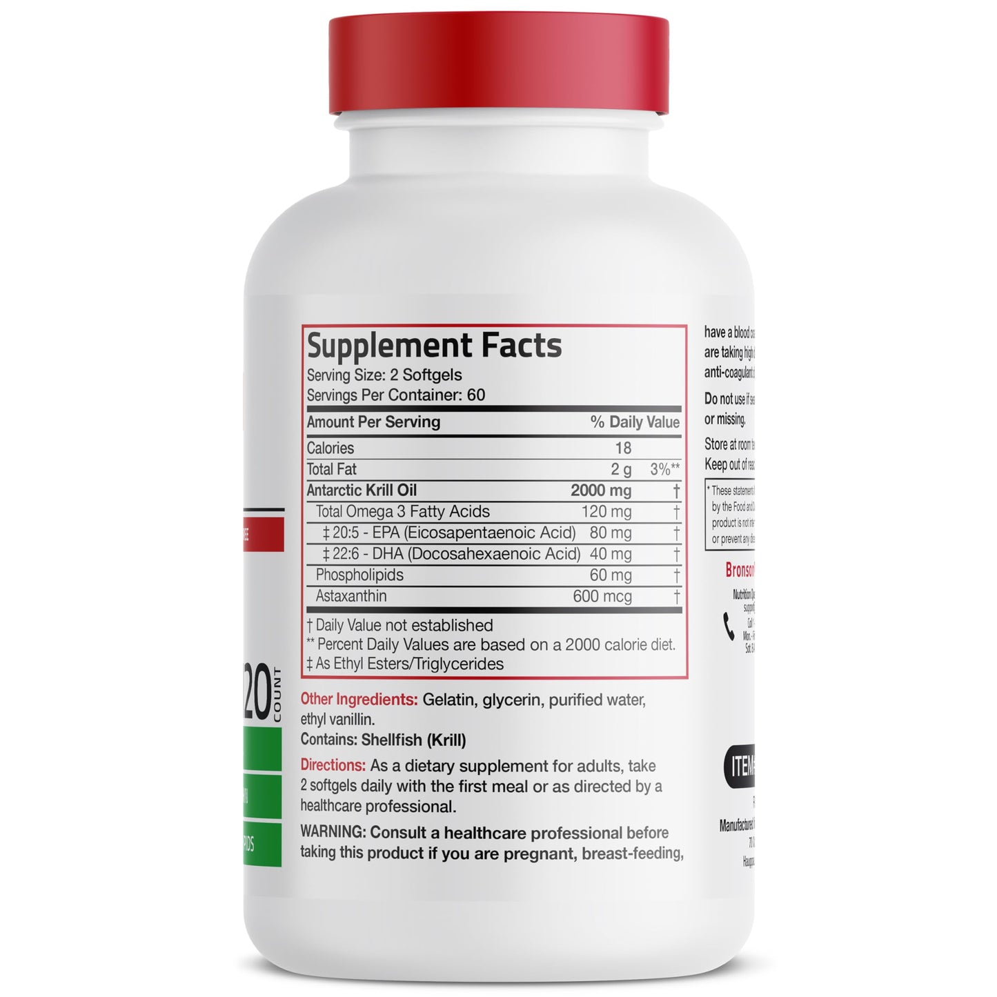 Bronson Antarctic Krill Oil 2000mg with Omega-3s EPA, DHA, Astaxanthin and Phospholipids Softgels 120