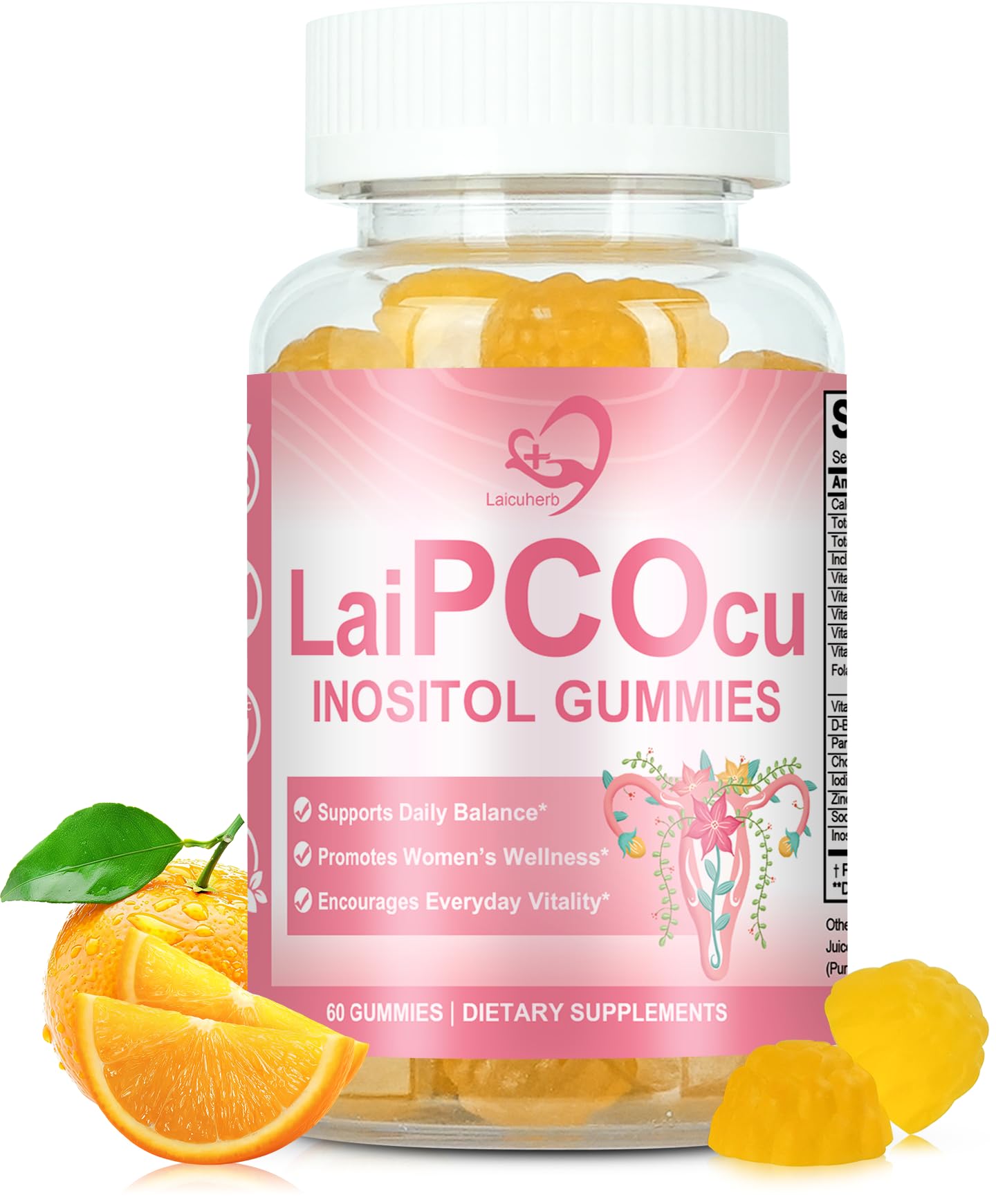 Laicuherb Inositol Gummies for Women, Hormonal Balance & Fertility with Folate, Zinc, Vitamin B6 & B12, 60 Count
