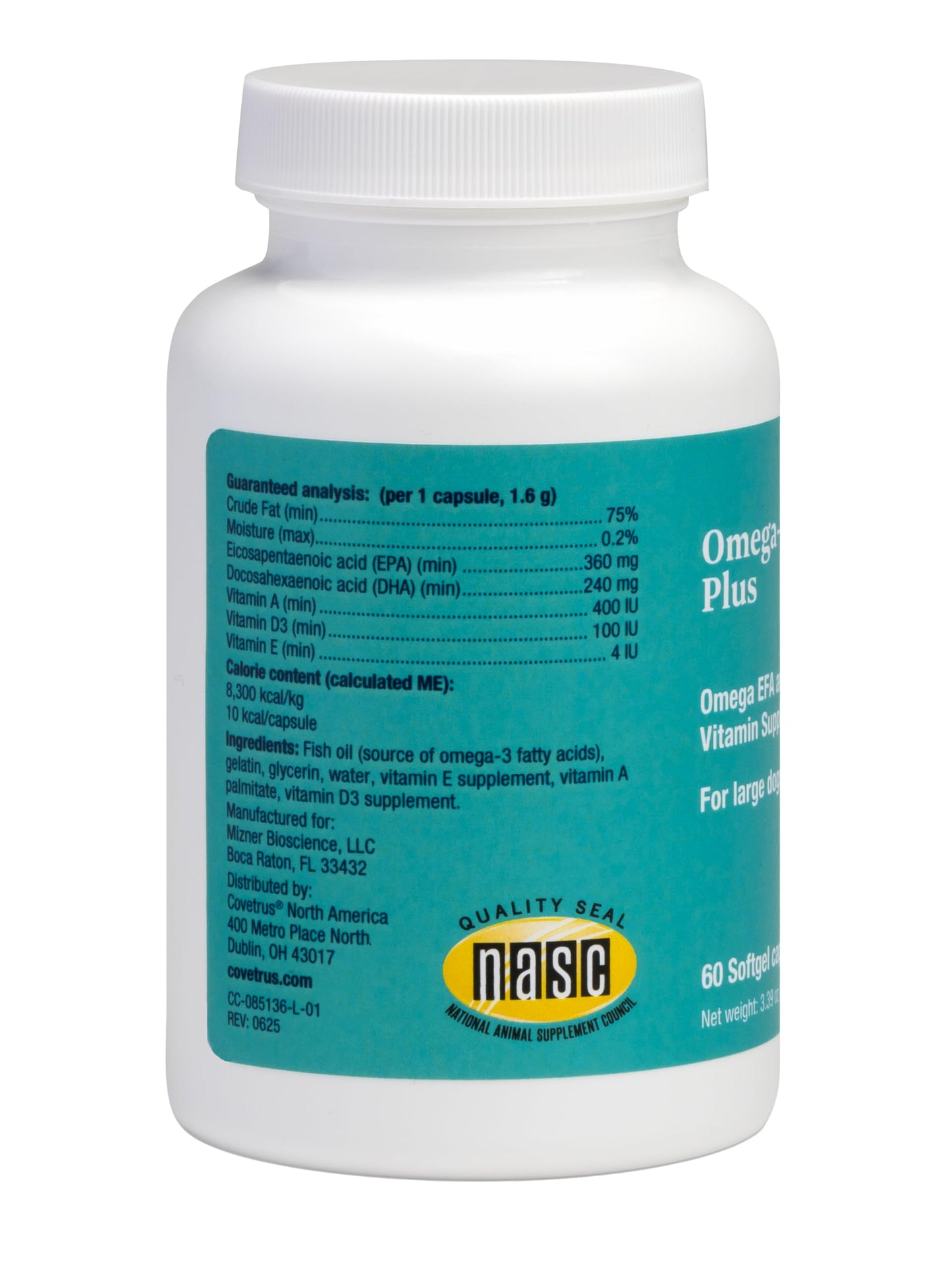Covetrus Omega-3 Capsules for Large Dogs – Essential Fatty Acids with Vitamins A, E & D3 – Skin, Coat & Joint Supplement, 60 Count