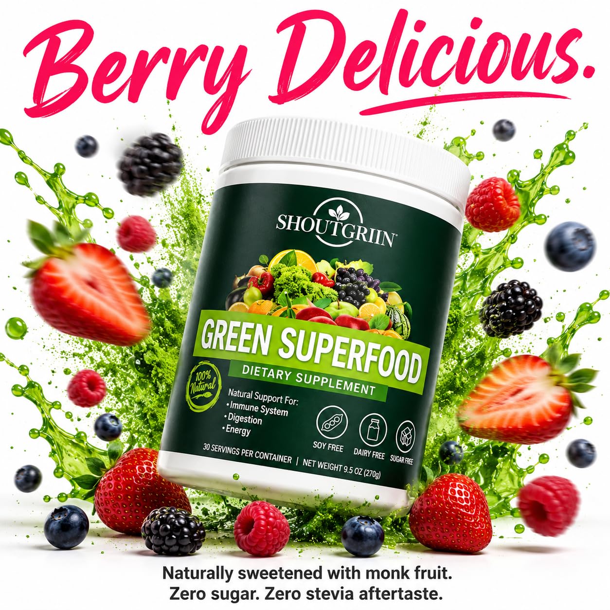 SHOUTGRIIN Green Superfood Powder 9.5 oz