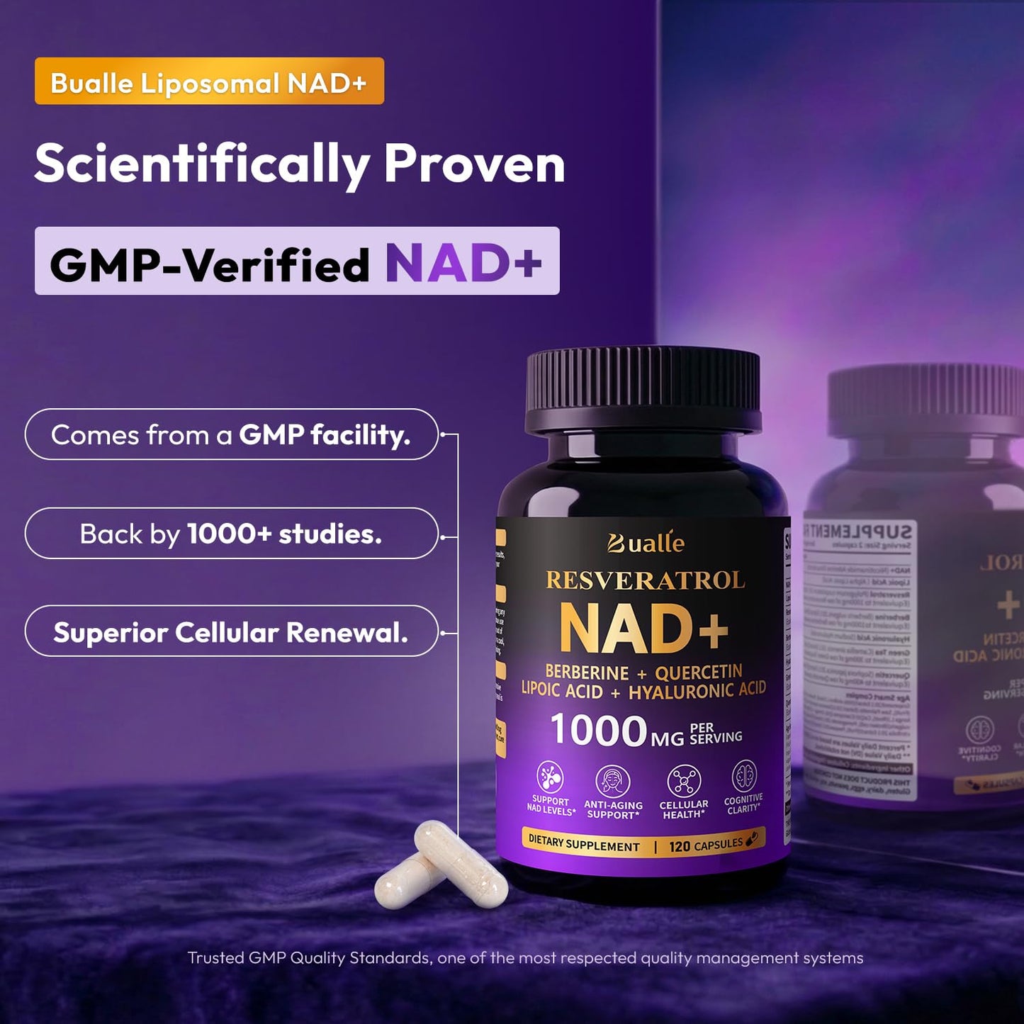 Bermellon Liposomal NAD Resveratrol Supplement Capsule, 120 Count