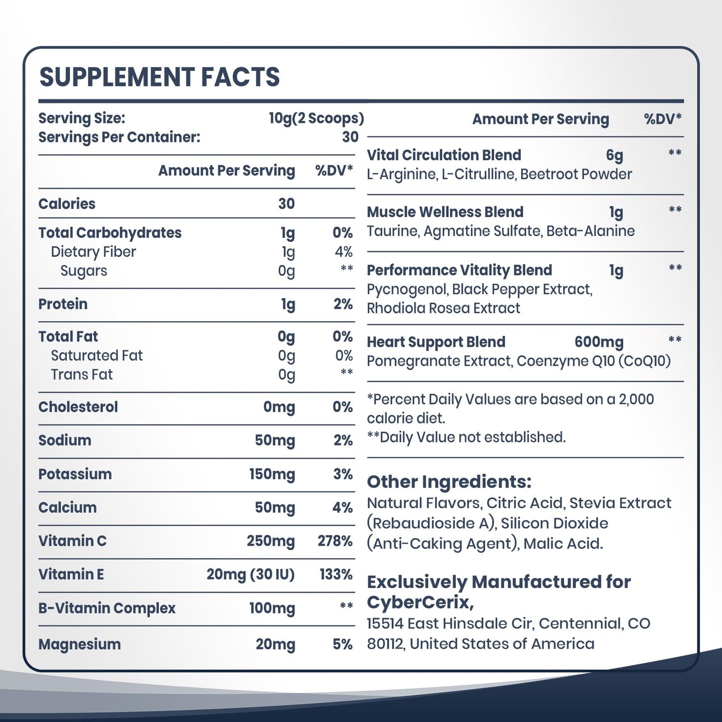 CyberCerix Nitric Oxide Booster Powder, 10.58 oz