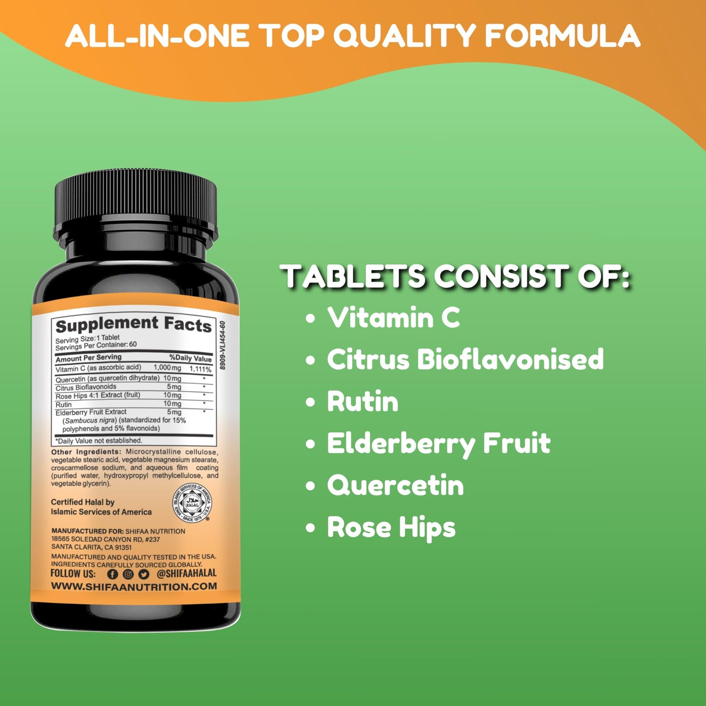 SHIFAA NUTRITION Vitamin C-1000mg Tablets, 60 Count