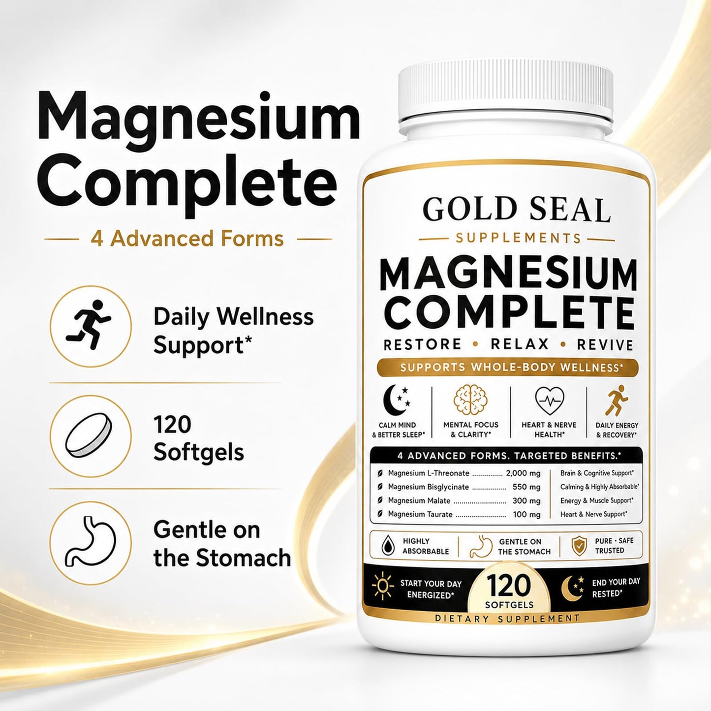 Ikokei Magnesium Complete with Magnesium L-Threonate, Bisglycinate, Malate & Taurate with Vitamin B6 P-5-P Capsules 120 Count