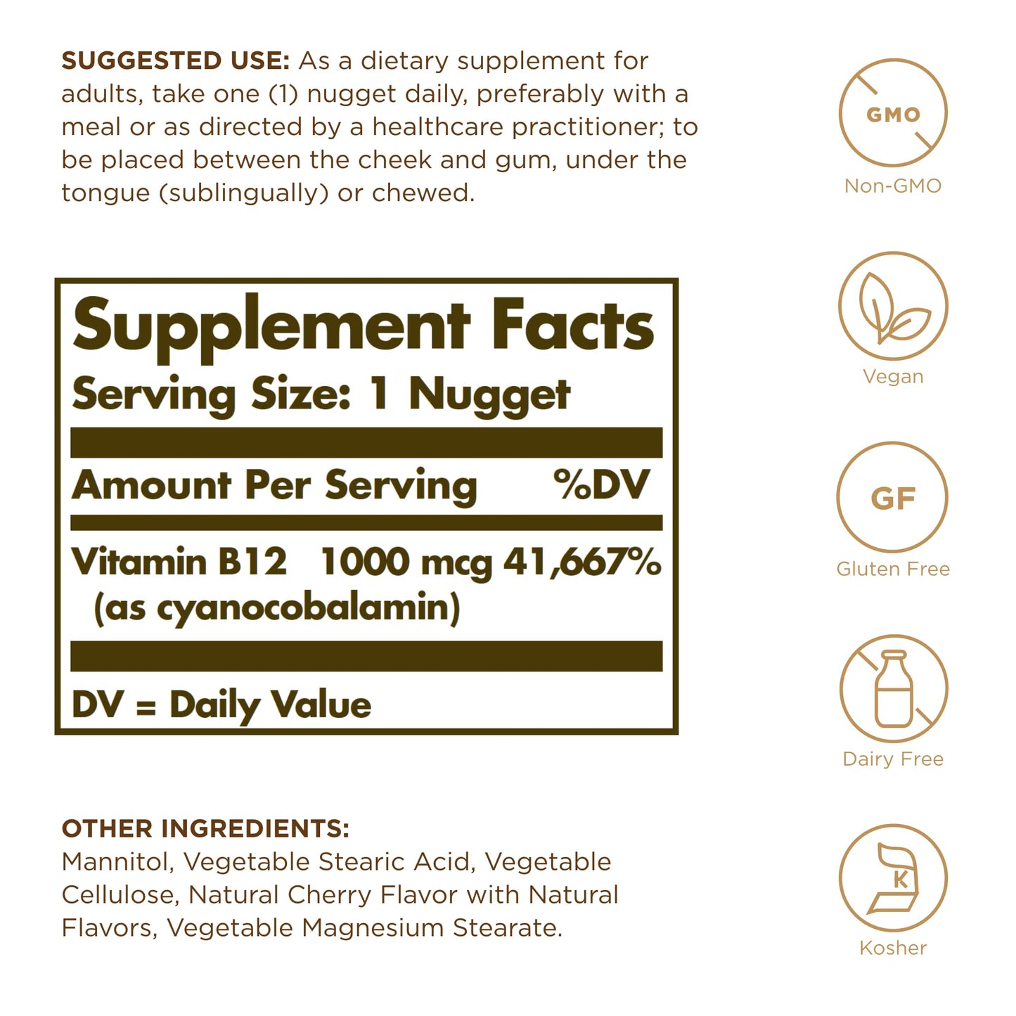 Solgar Sublingual Vitamin B12 Tablet, 100 Count