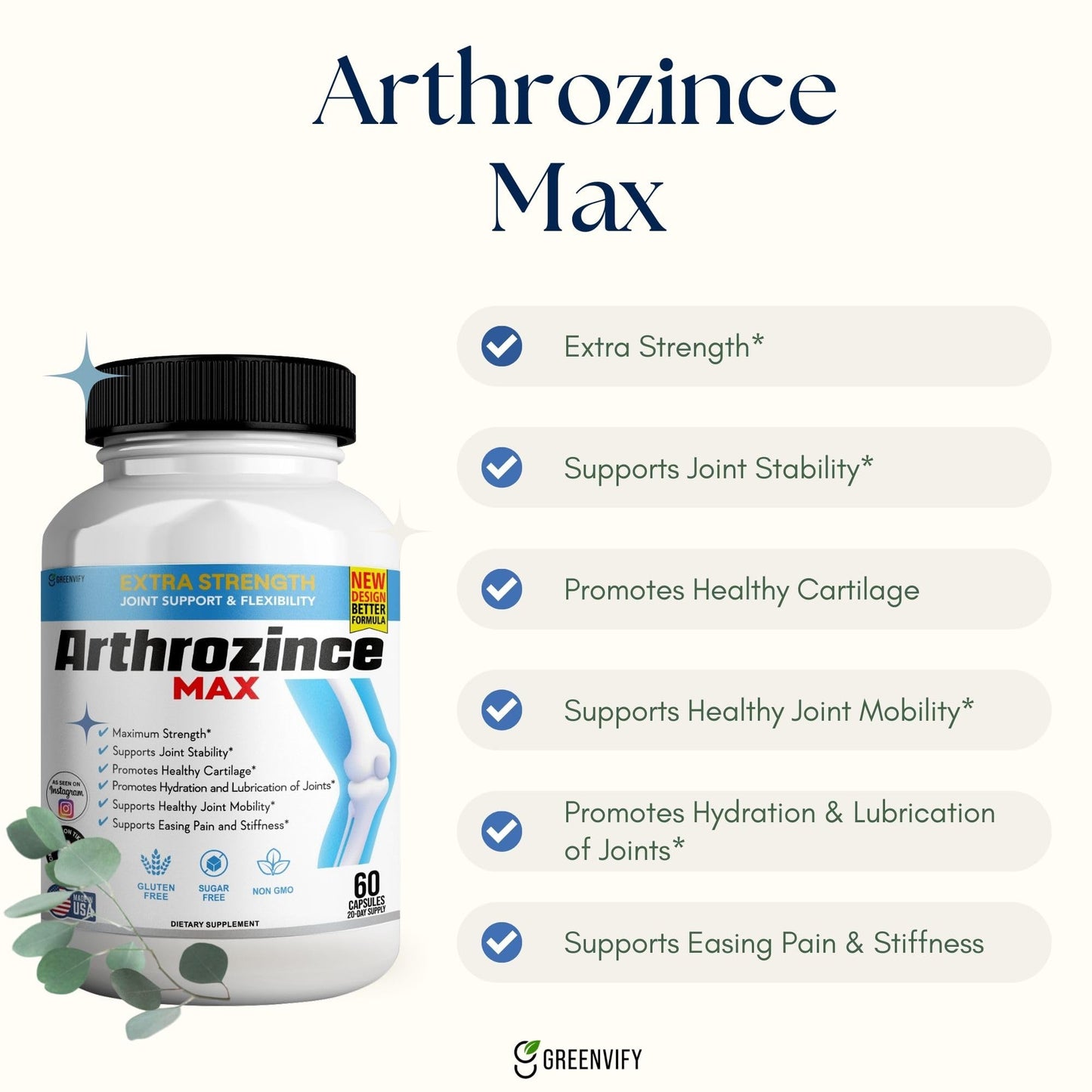 GREENVIFY Arthrozince Max Extra Strength Joint Support 120 Capsules