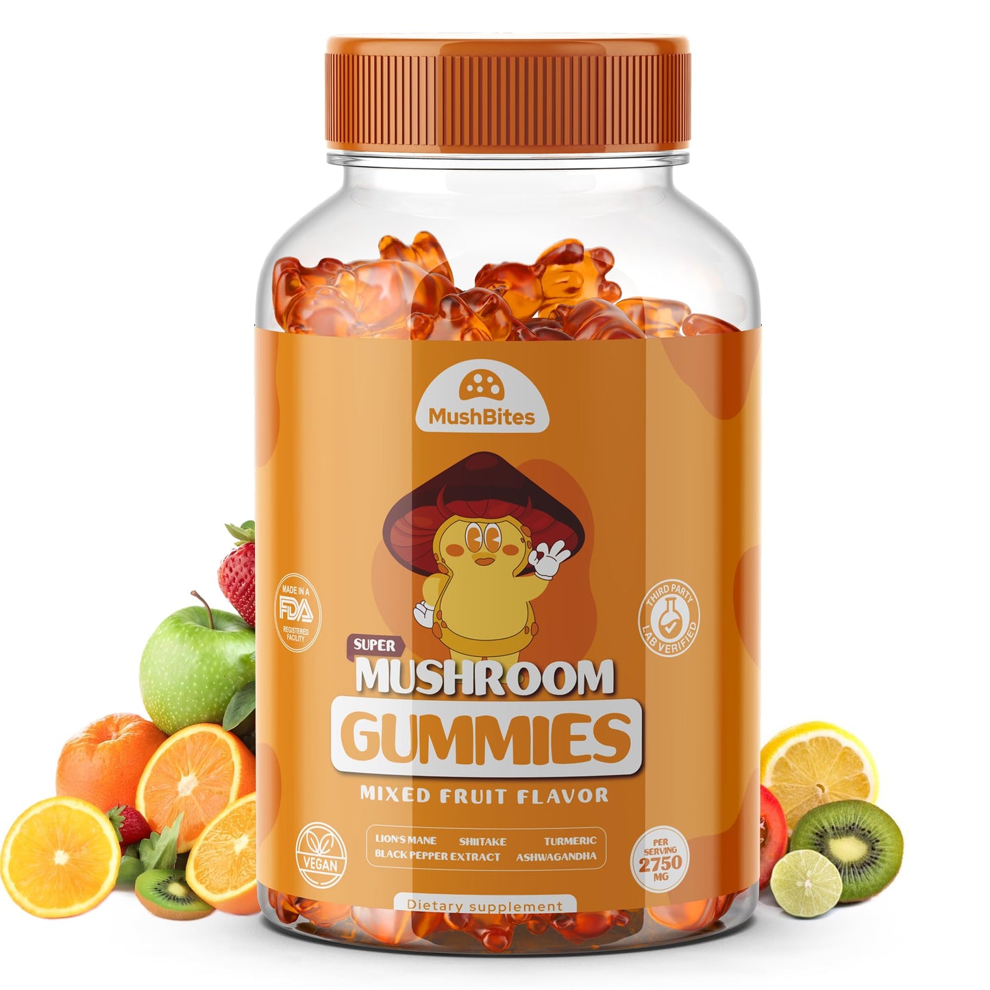 MushBites Organic Lions Mane Mushroom Gummies, 90 Count