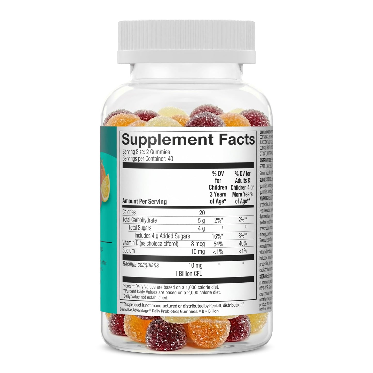 Amazon Basics Probiotic with Vitamin D Gummies, 80 Count