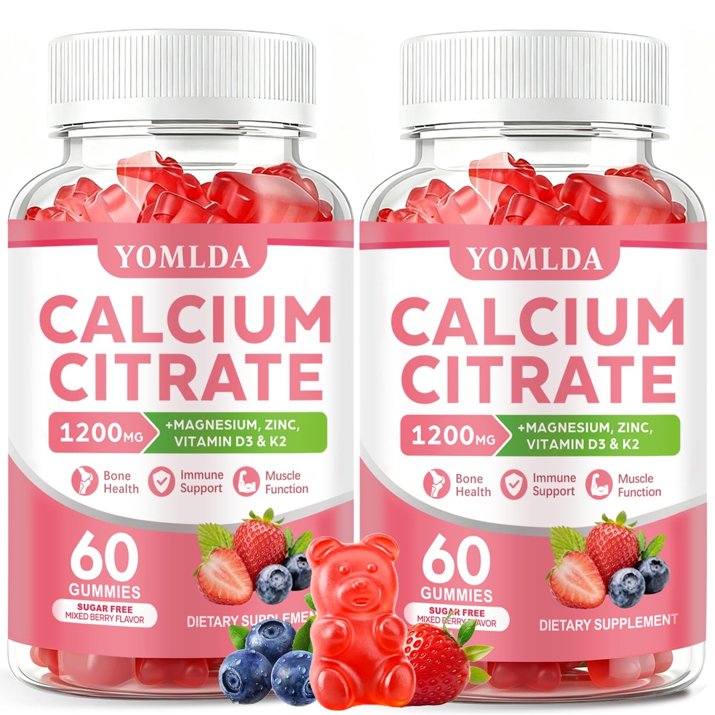 YOMLDA Calcium Citrate 1200 mg with Vitamin D3 & K2 Gummies, 120 Count
