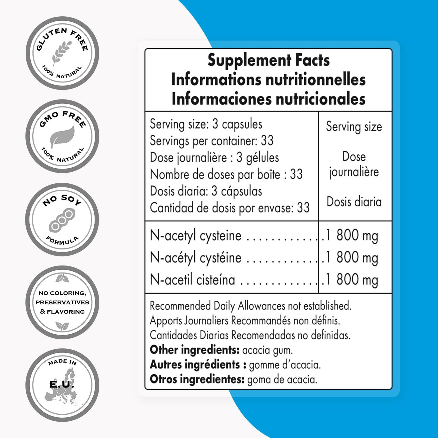 Supersmart N-Acetyl Cysteine 1800mg High Absorption NAC Supplement Glutathione Precursor, 100 Capsules