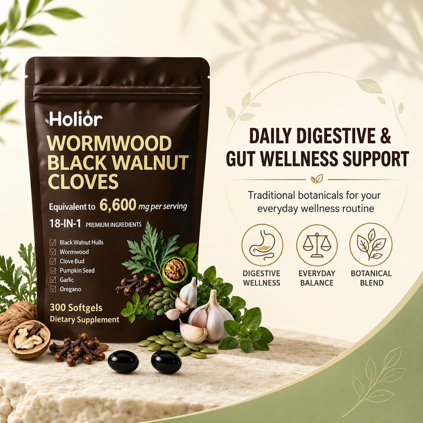 Holior Labs Wormwood Black Walnut Cloves Softgel 300