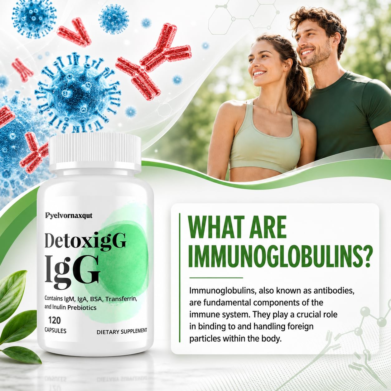 Pyelvornaxqut IgG Immunoglobulin Supplement - Bovine Colostrum Supplement Alternative - Dairy Free Bovine Immunoglobulin with IgM, IGA & Inulin Prebiotic Fiber 240 Capsules