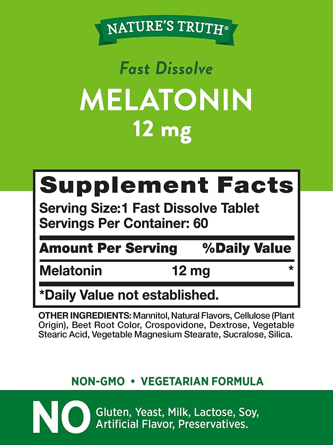 Nature's Truth Melatonin 12 mg, Natural Berry Flavor Tablet, 120 Count