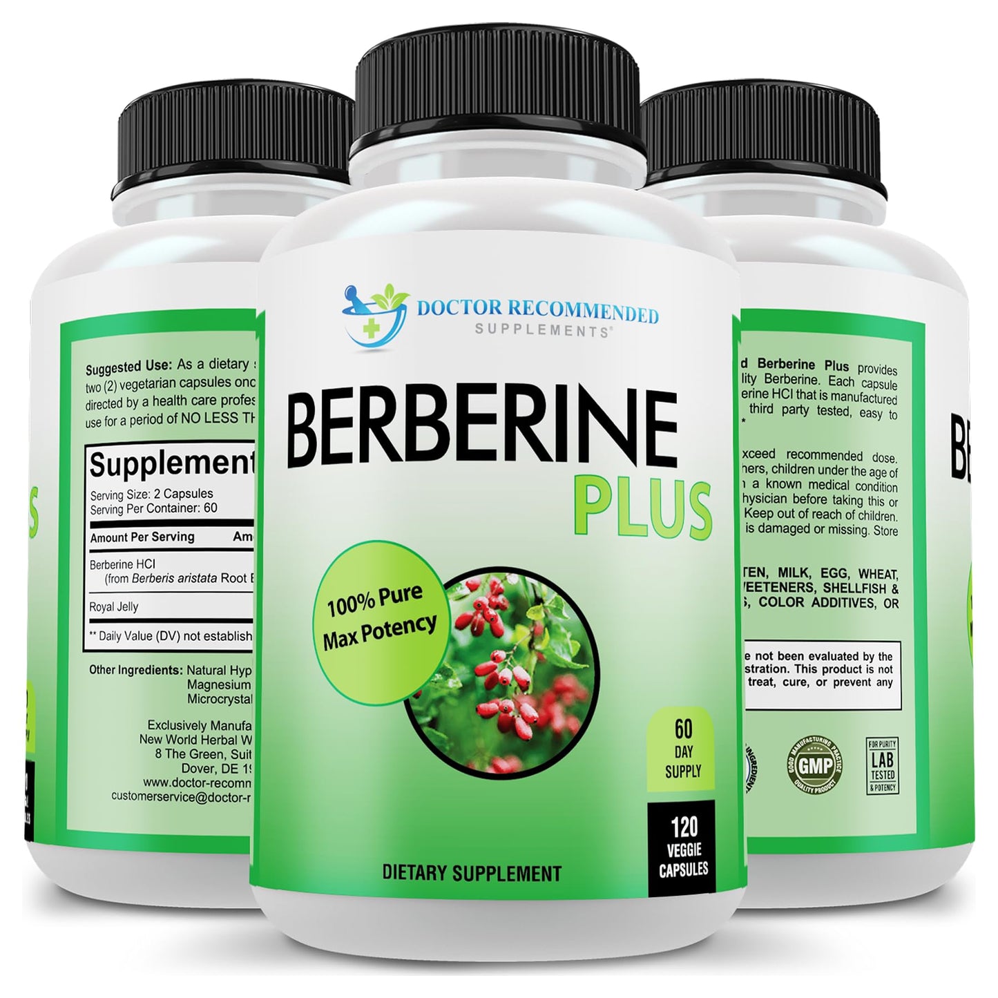 DOCTOR RECOMMENDED SUPPLEMENTS Berberine Plus 1200mg Per Serving with Royal Jelly Capsule, 120 Count