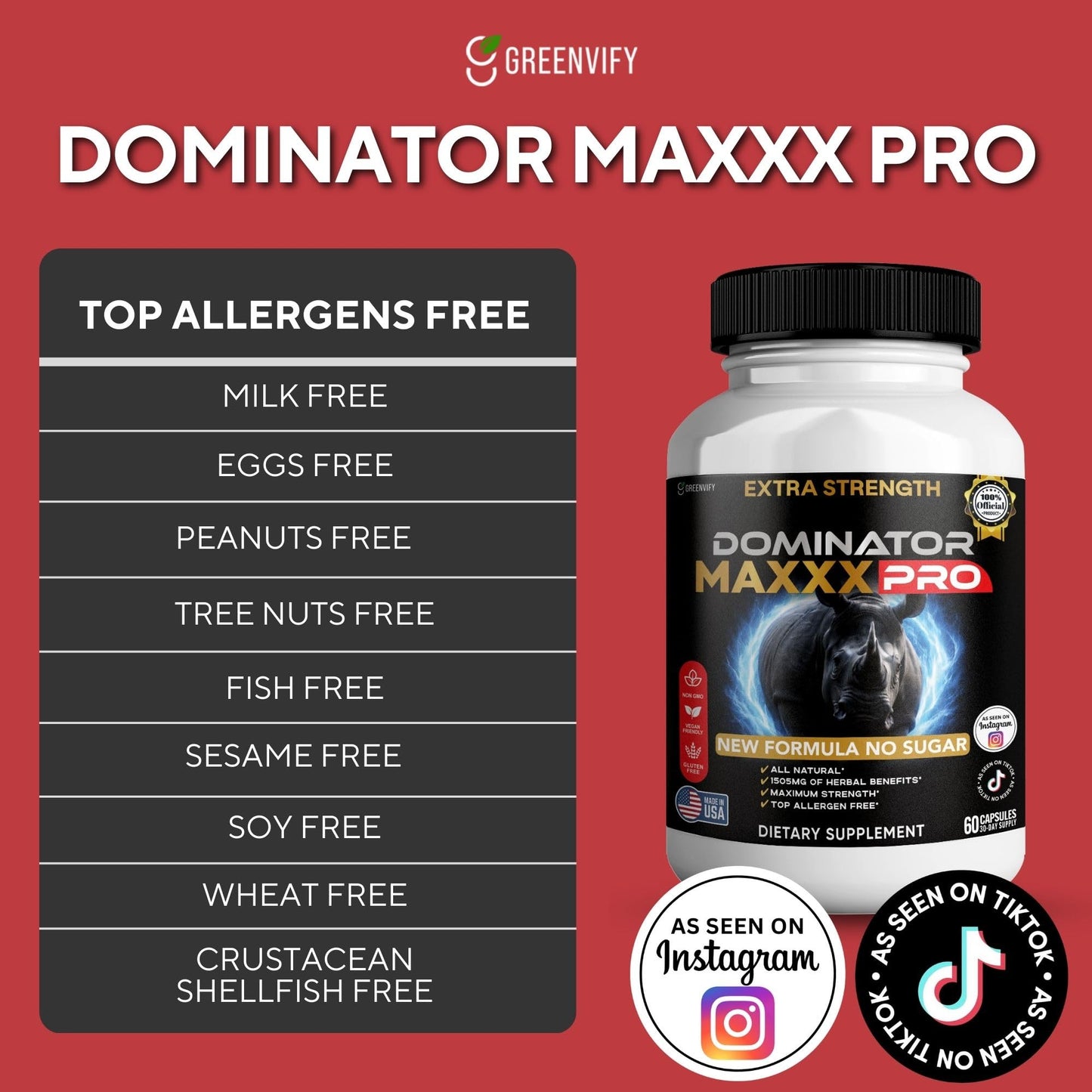 GREENVIFY Dominator MAXXX PRO Dietary Supplement Organic Maca Root Blend Capsule, 60 Count