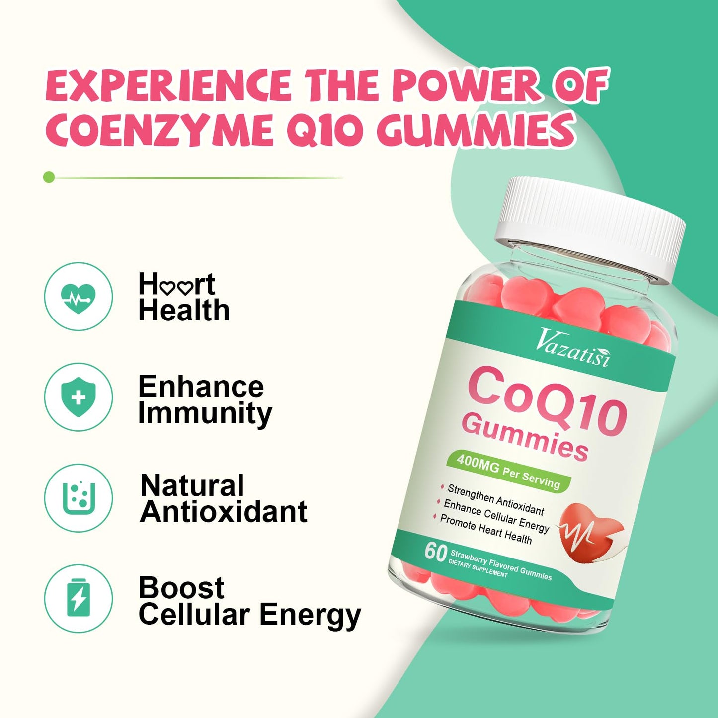 Vazatisi CoQ10 Gummies 400mg, 60 Count