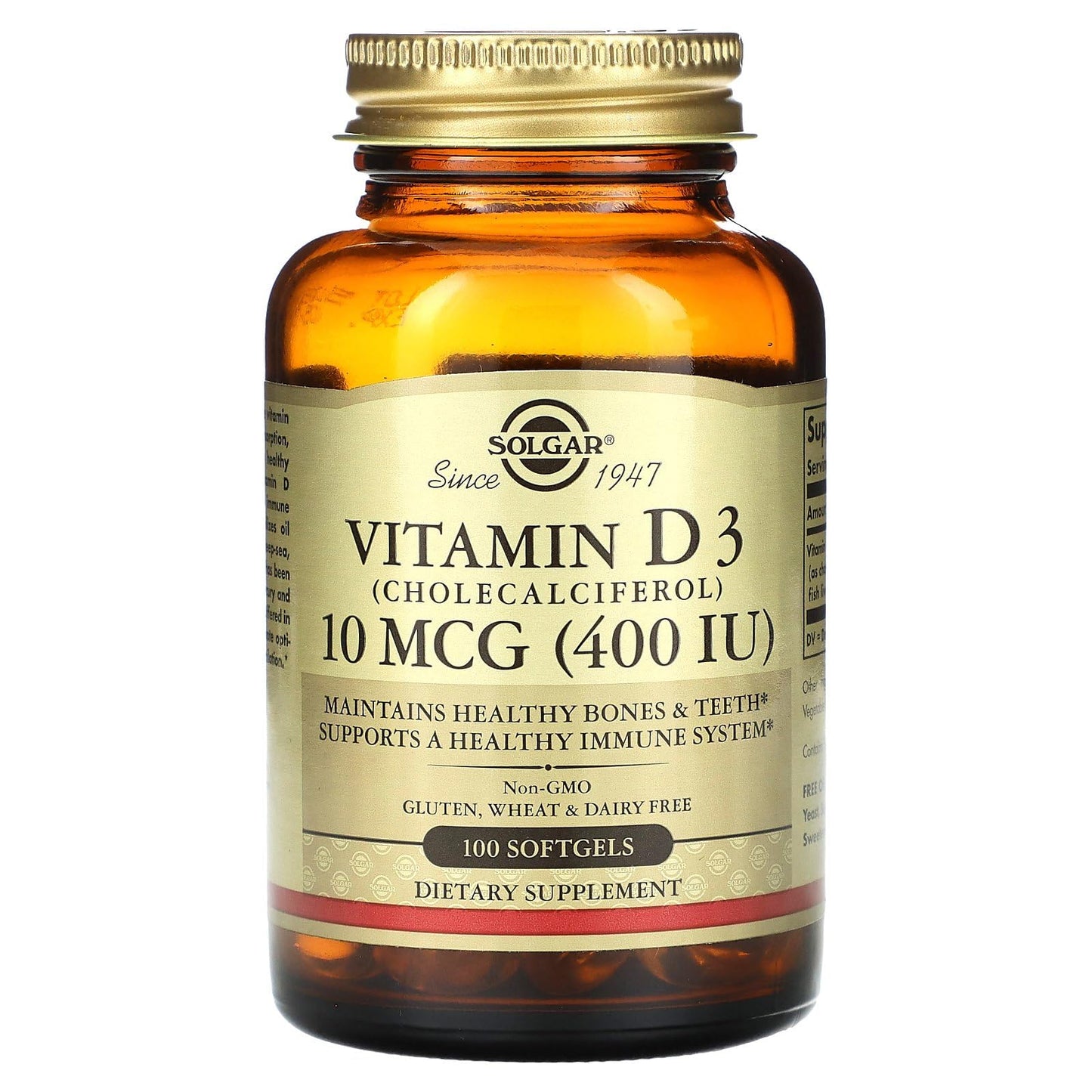 Solgar Vitamin D3 (Cholecalciferol) 10 MCG (400 IU) Softgel 100 Softgels