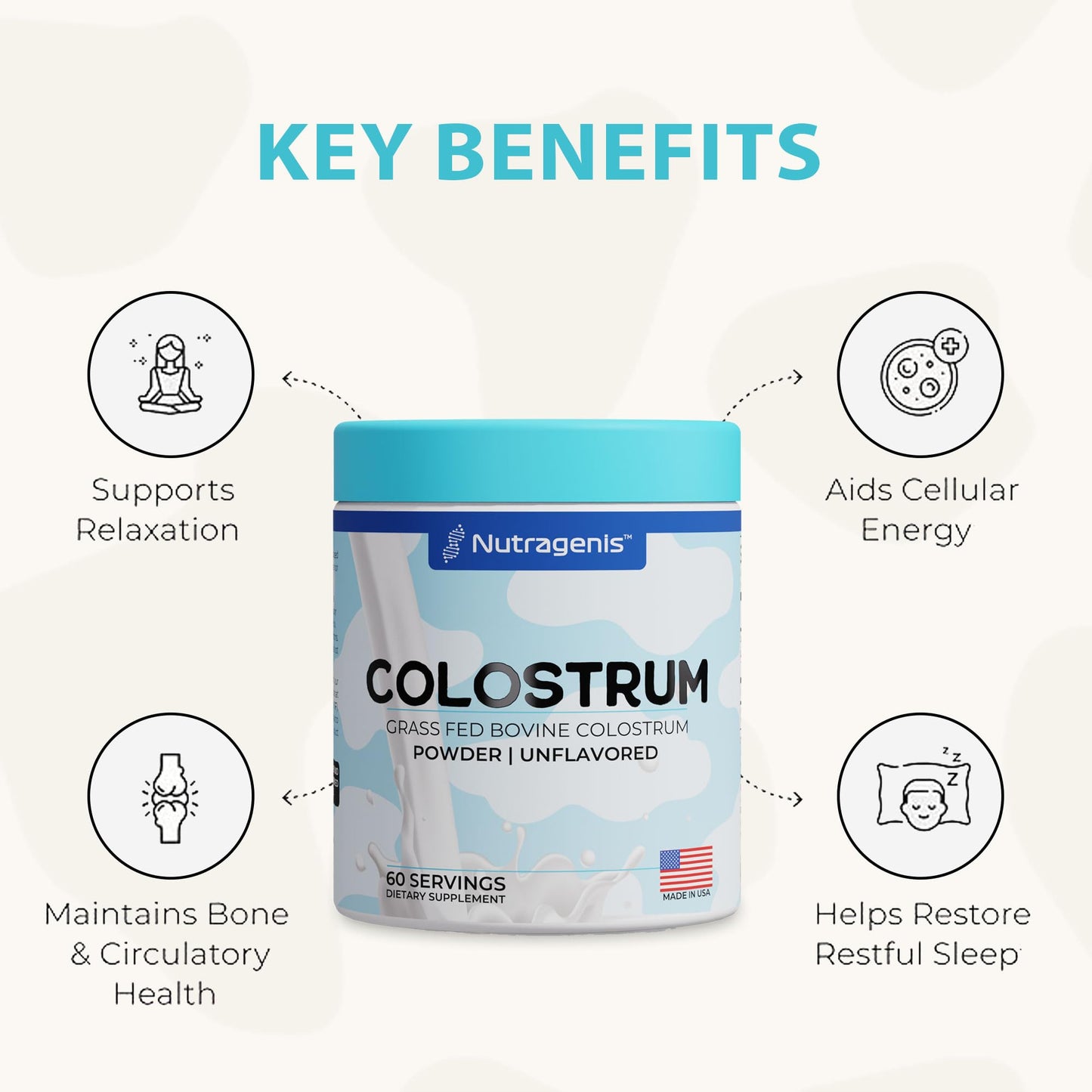 Nutragenis Colostrum Premium Powder for Gut Health, Immunity, Muscle Recovery & Bloating Relief, 4.23 Ounce