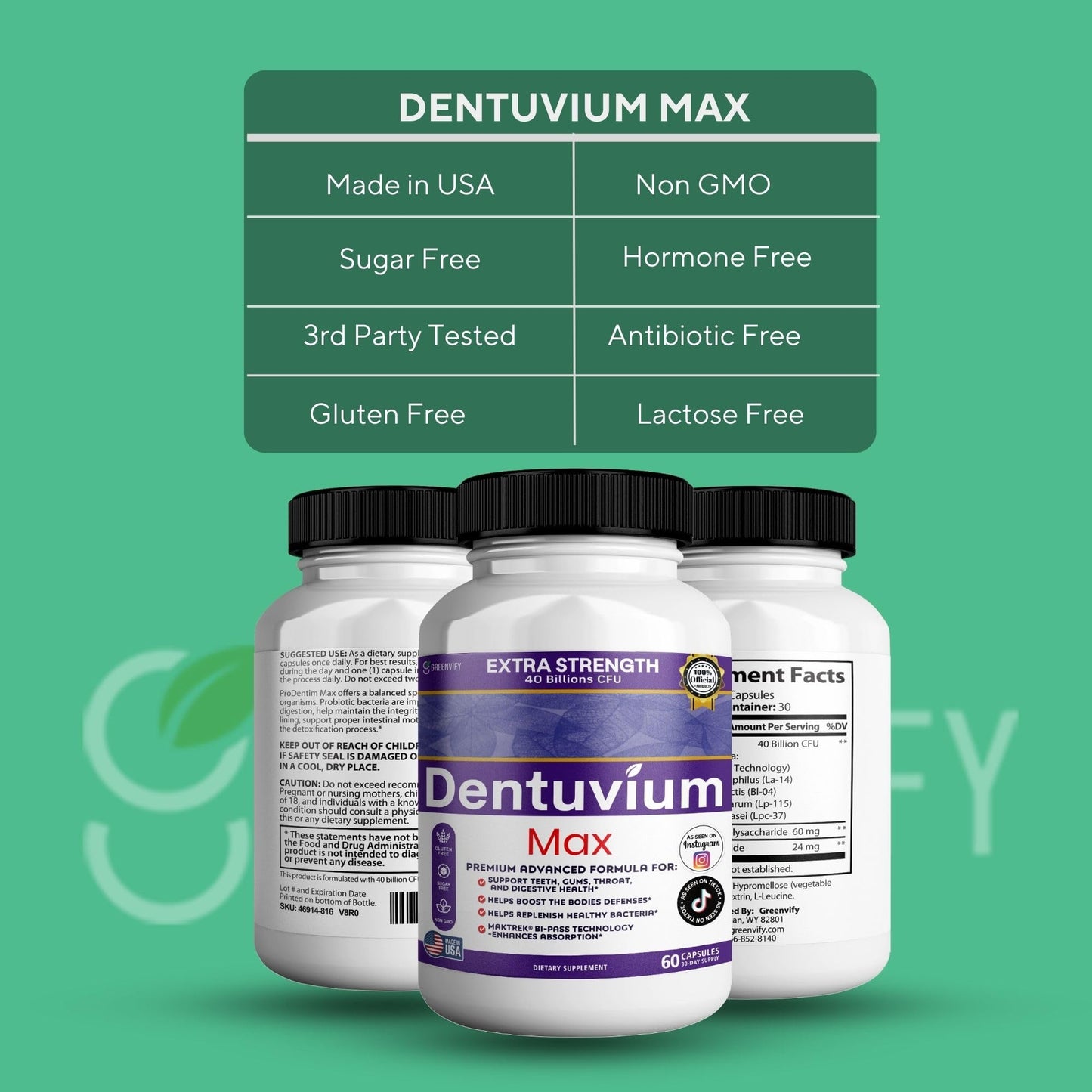 GREENVIFY Dentipure Max Probiotic Supplement, 300 Capsules