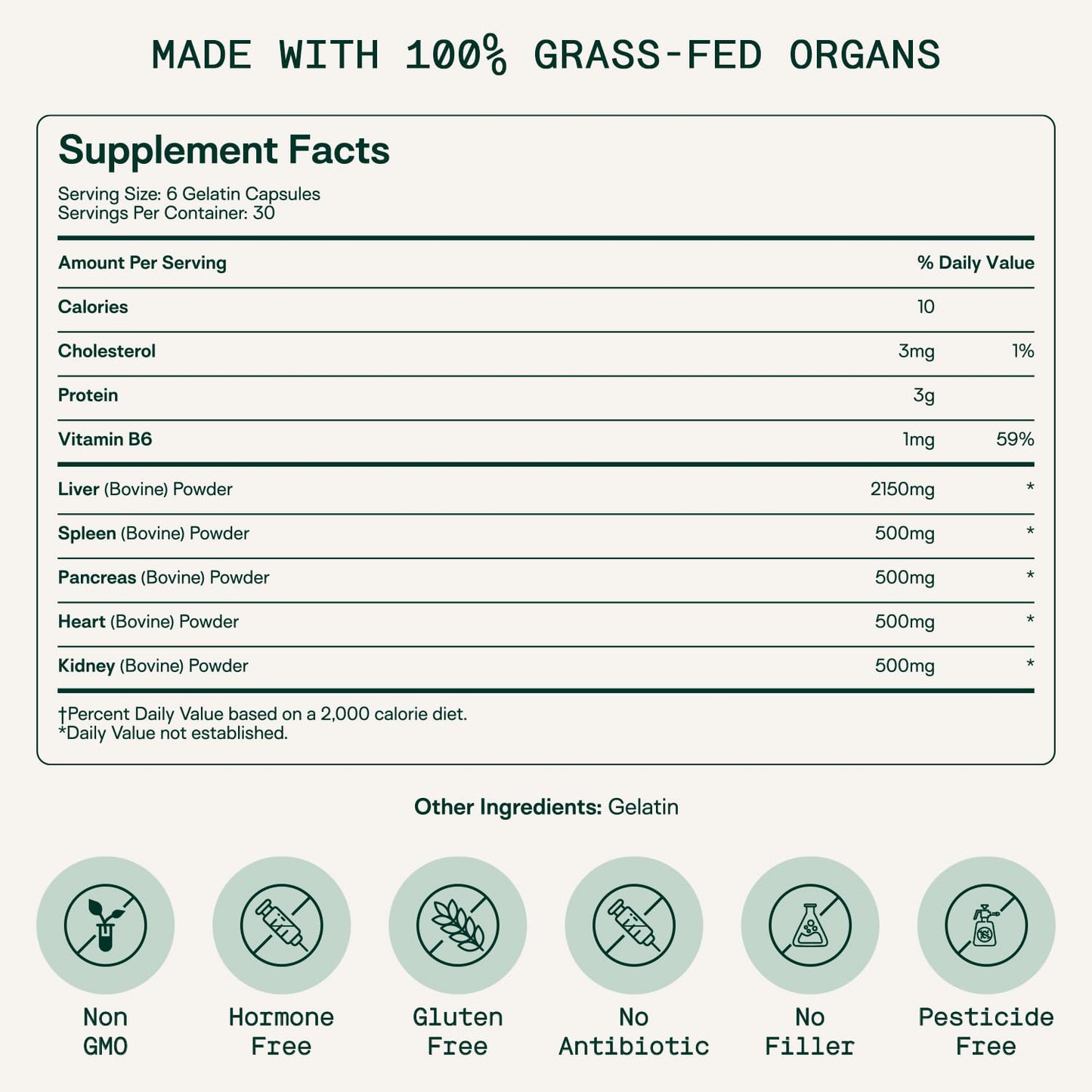 Adapt Naturals by Chris Kresser Beef Organ Supplement Capsules 180 Count