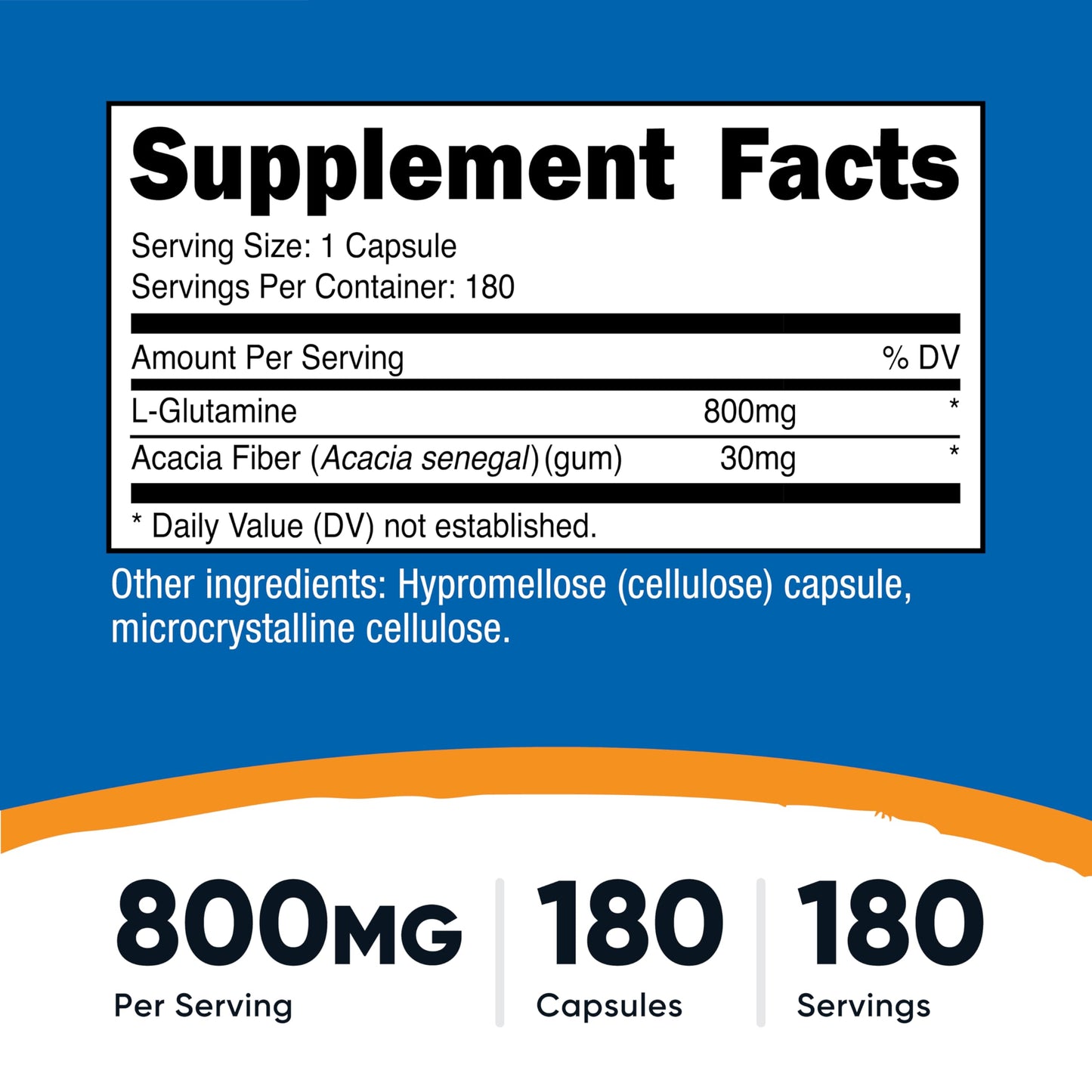 Nutricost L-Glutamine 800mg Capsules, 2 Bottles