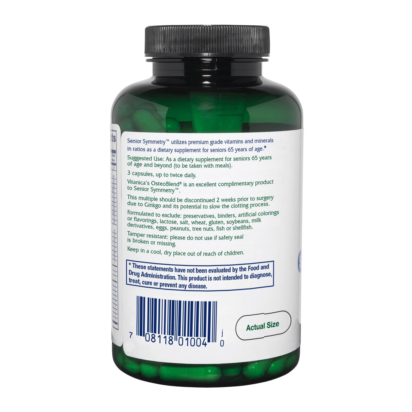 Vitanica Senior Symmetry 65+ Years Multivitamins and Minerals, Vegan 180 Capsules
