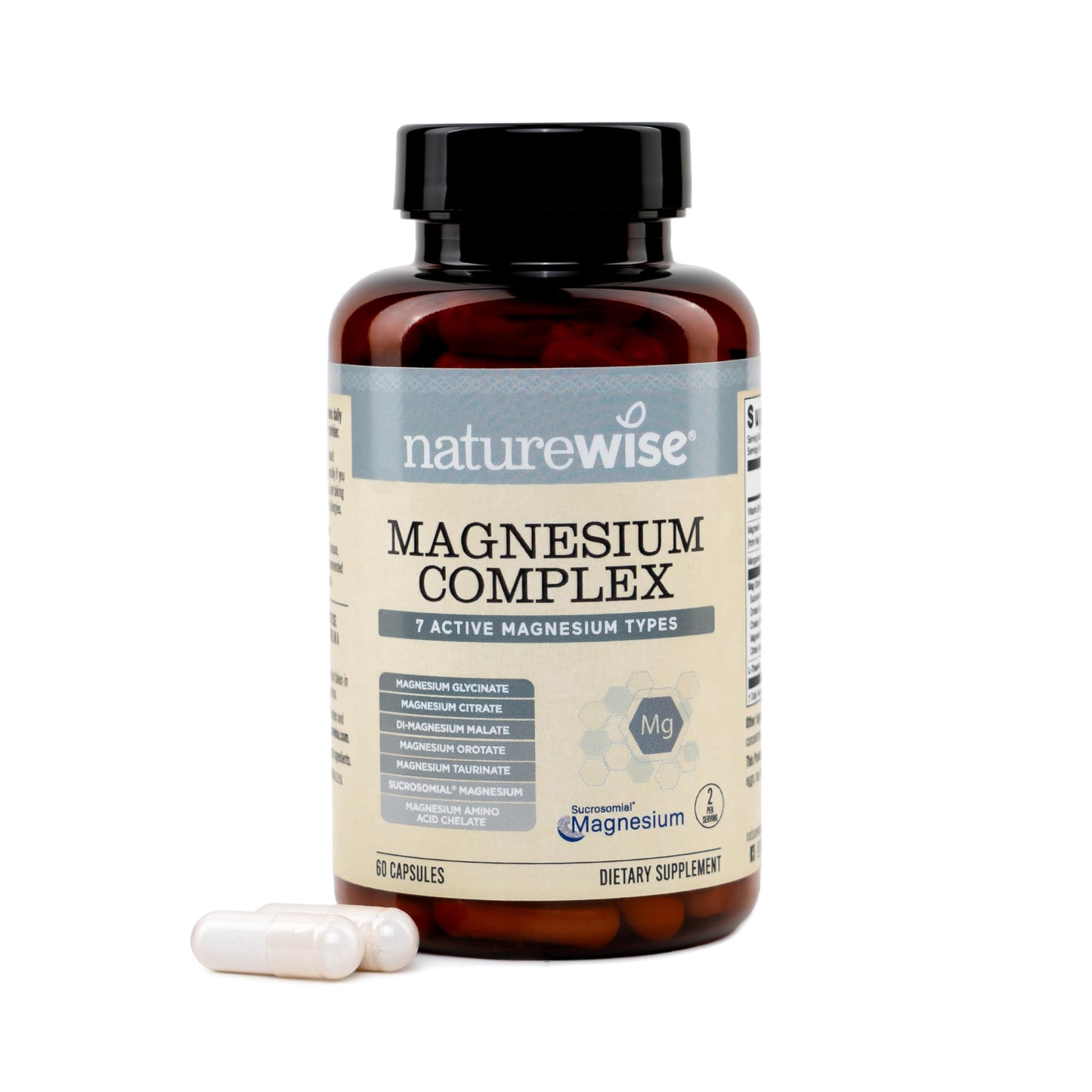 NatureWise Magnesium Complex 500mg - 7 Types with Magnesium Glycinate, Citrate, Malate, Sucrosomial and More - Added L-Theanine - Sleep, Heart Function, and Muscle Support - 60 Capsules