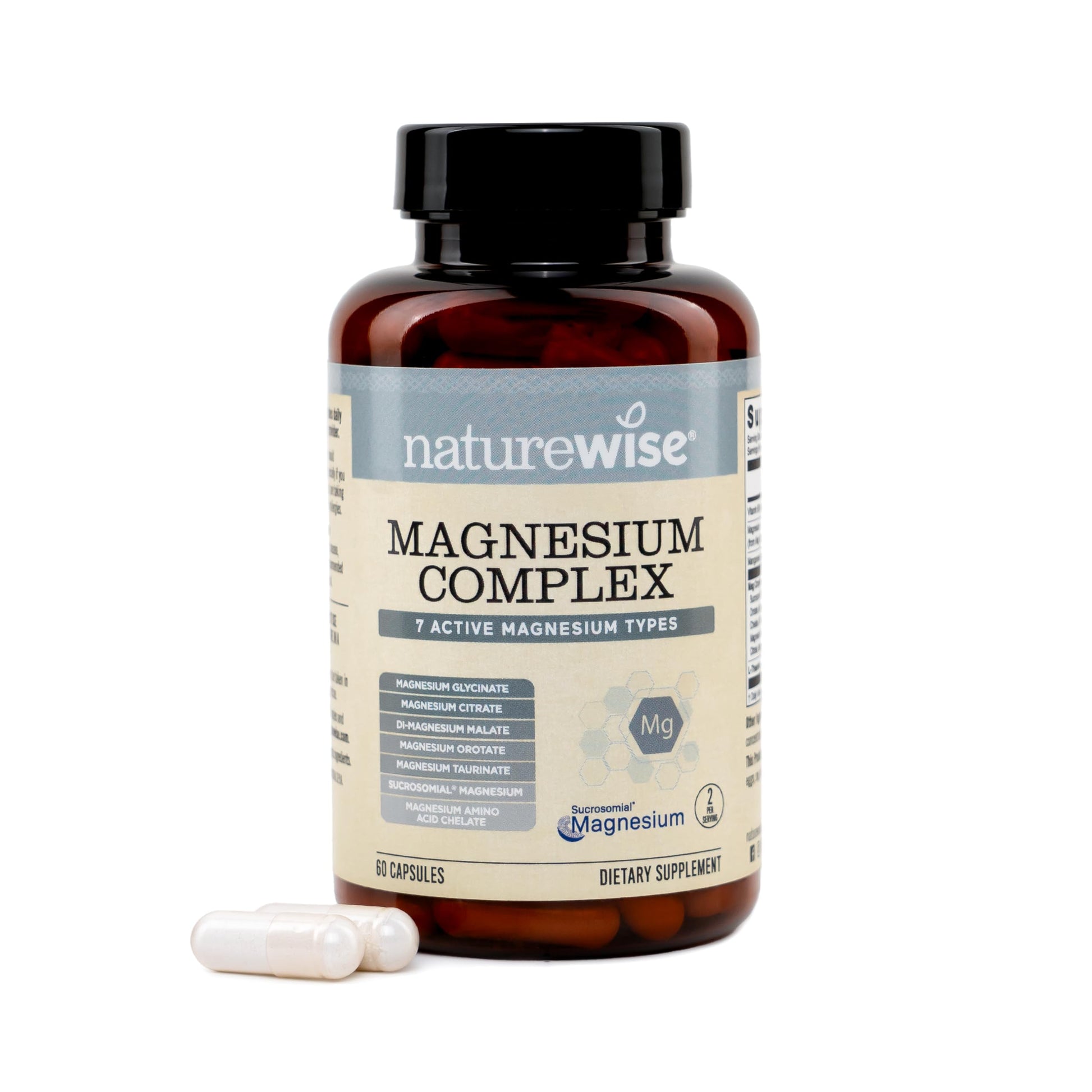 NatureWise Magnesium Complex 500mg - 7 Types with Magnesium Glycinate, Citrate, Malate, Sucrosomial and More - Added L-Theanine - Sleep, Heart Function, and Muscle Support - 60 Capsules