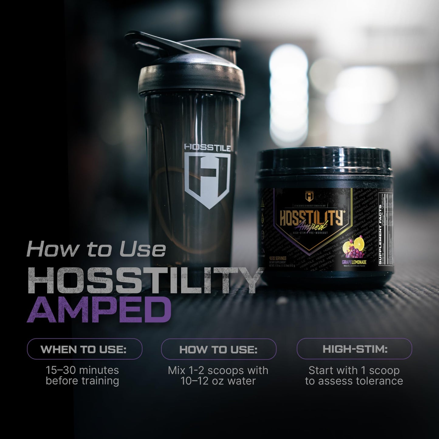 HOSSTILE Hosstility Amped High Stim Pre-Workout Powder, 17.9 oz
