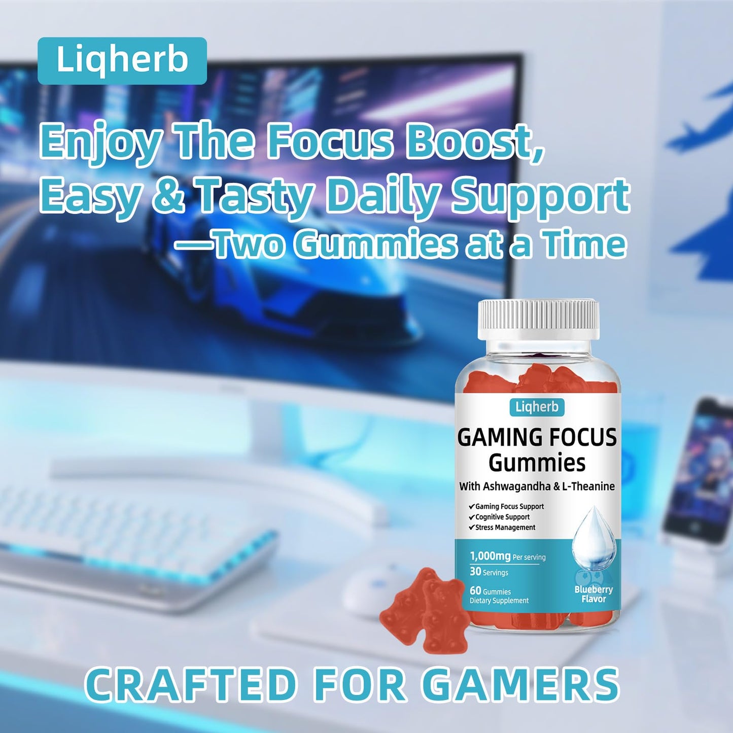 Liqherb Focus Gummy for Gaming, 60 Gummies