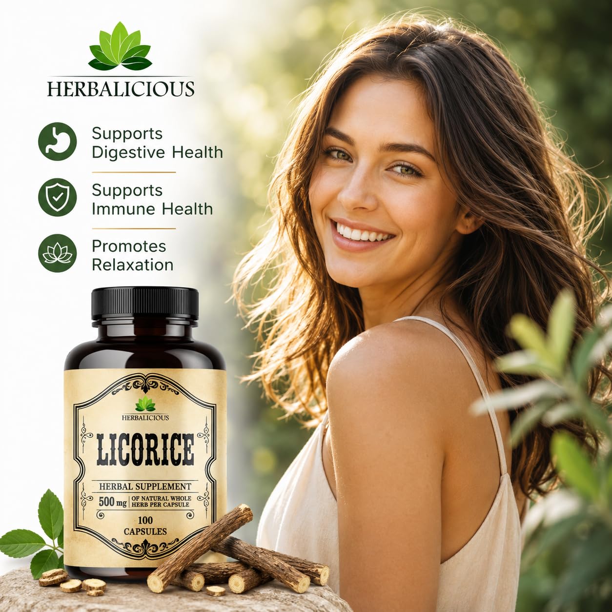 HERBALICIOUS DGL Licorice Root Capsules 100 Count