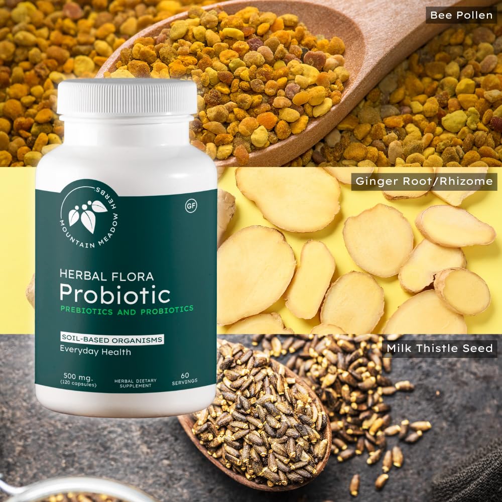 Mountain Meadow Herbs Herbal Flora Probiotics and Prebiotics: Soil-Based Probiotic Capsules, 120 Capsules