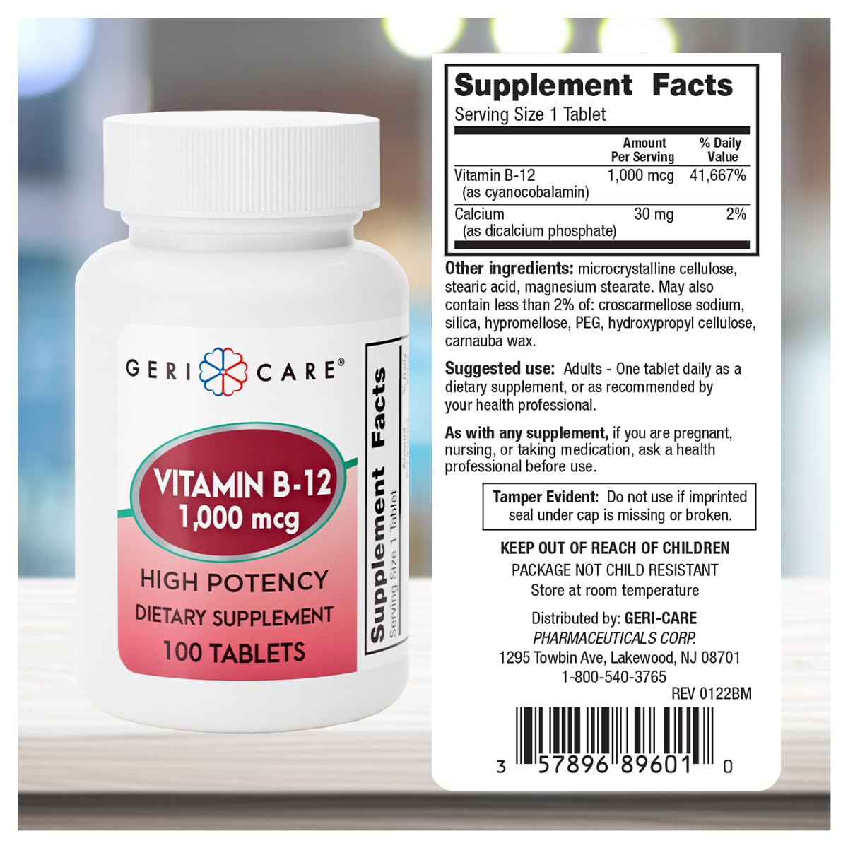 GeriCare Vitamin B-12 1000mcg High Potency Tablets, 100 Count