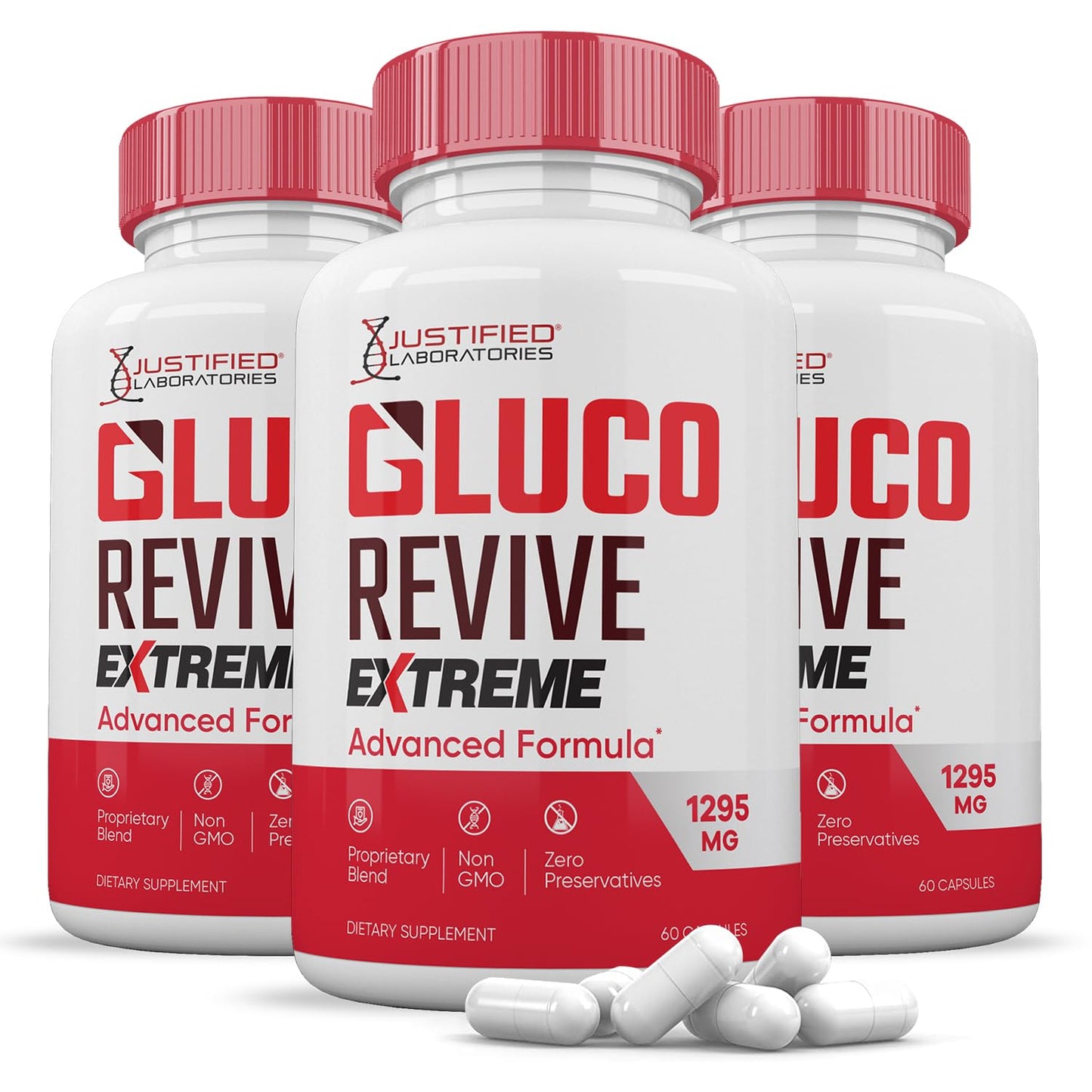 Justified Laboratories Gluco Revive Extreme 1295MG Glyco Support Advanced Formula 180 Capsules