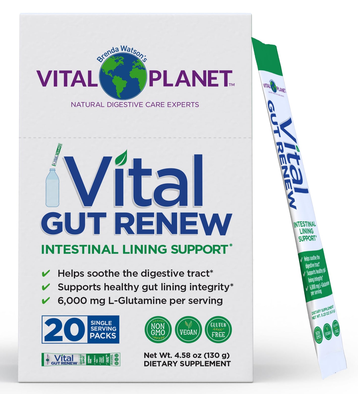 Vital Planet Vital Gut Renew Powder Supplement for Leaky Gut Repair with L-Glutamine, Marshmallow and Ginger Root, DGL Licorice Root and Organic Aloe Vera, 6000mg, 4.5 oz