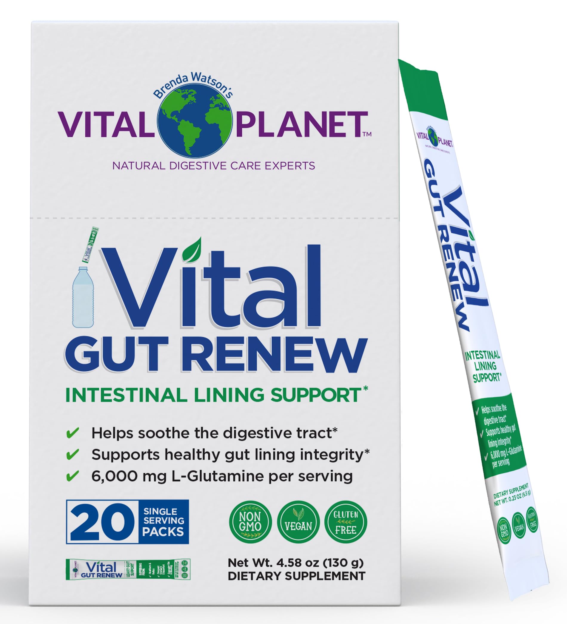 Vital Planet Vital Gut Renew Powder Supplement for Leaky Gut Repair with L-Glutamine, Marshmallow and Ginger Root, DGL Licorice Root and Organic Aloe Vera, 6000mg, 4.5 oz