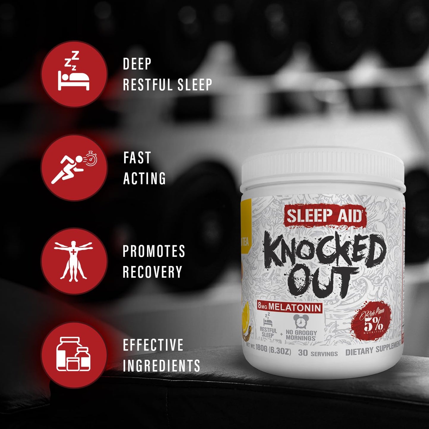 5% Nutrition Rich Piana Knocked Out Natural Sleep Aid Powder, 7.2 Ounce