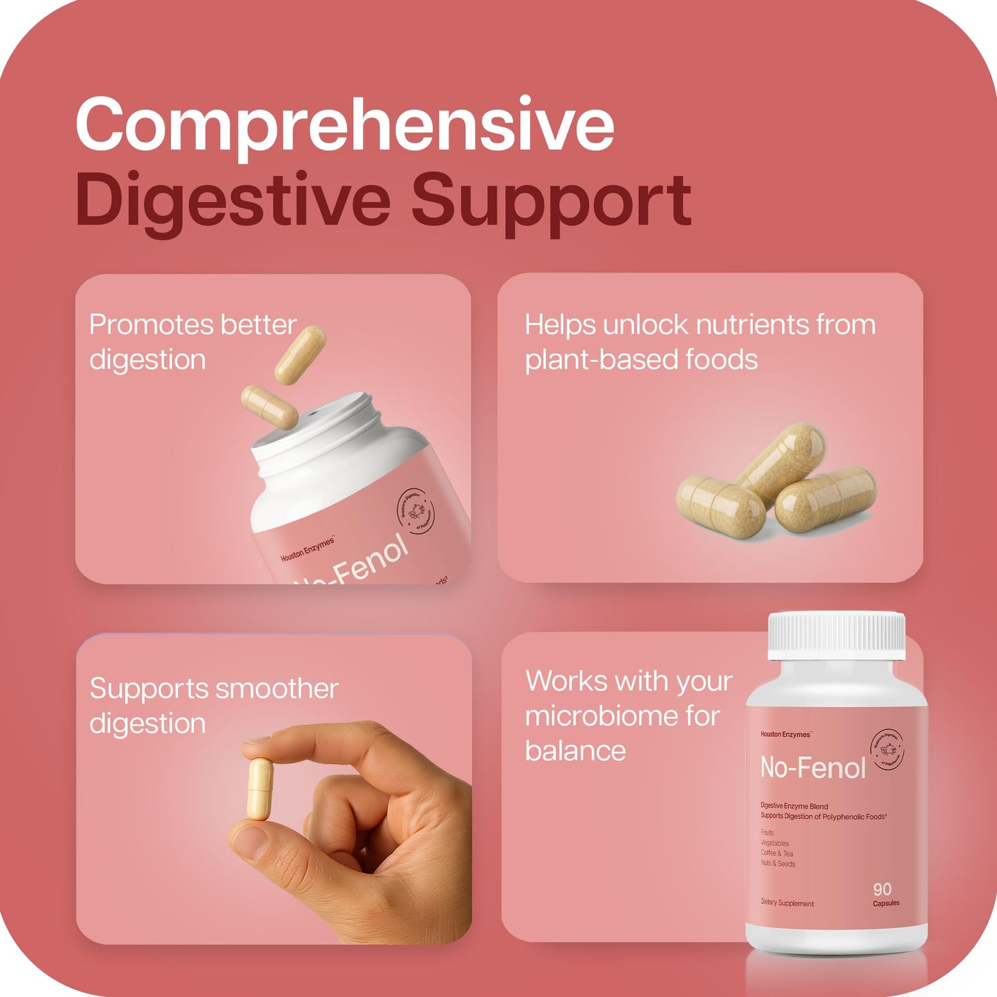 Houston Enzymes No-Fenol Digestive Enzyme Supplement Capsules 90