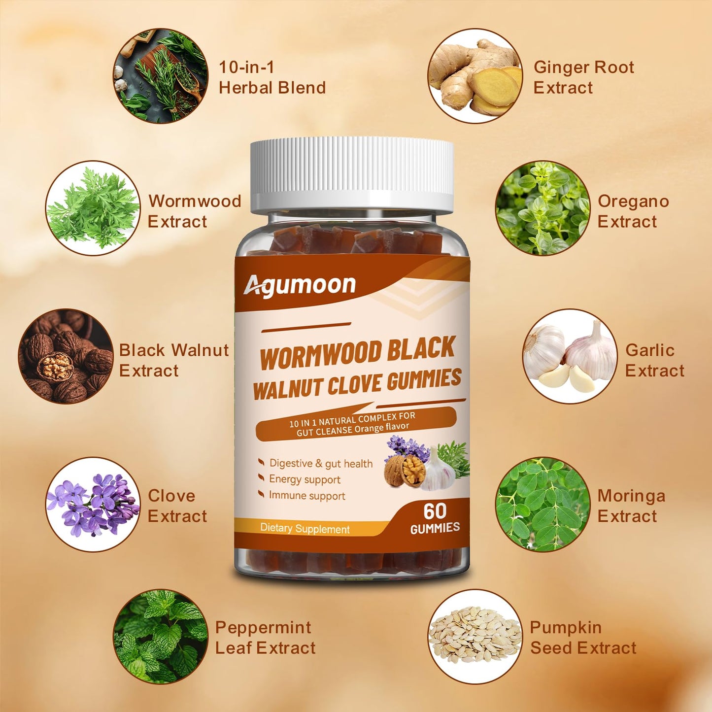 Agumoon 10-in-1 Wormwood Black Walnut Clove Gummy 120