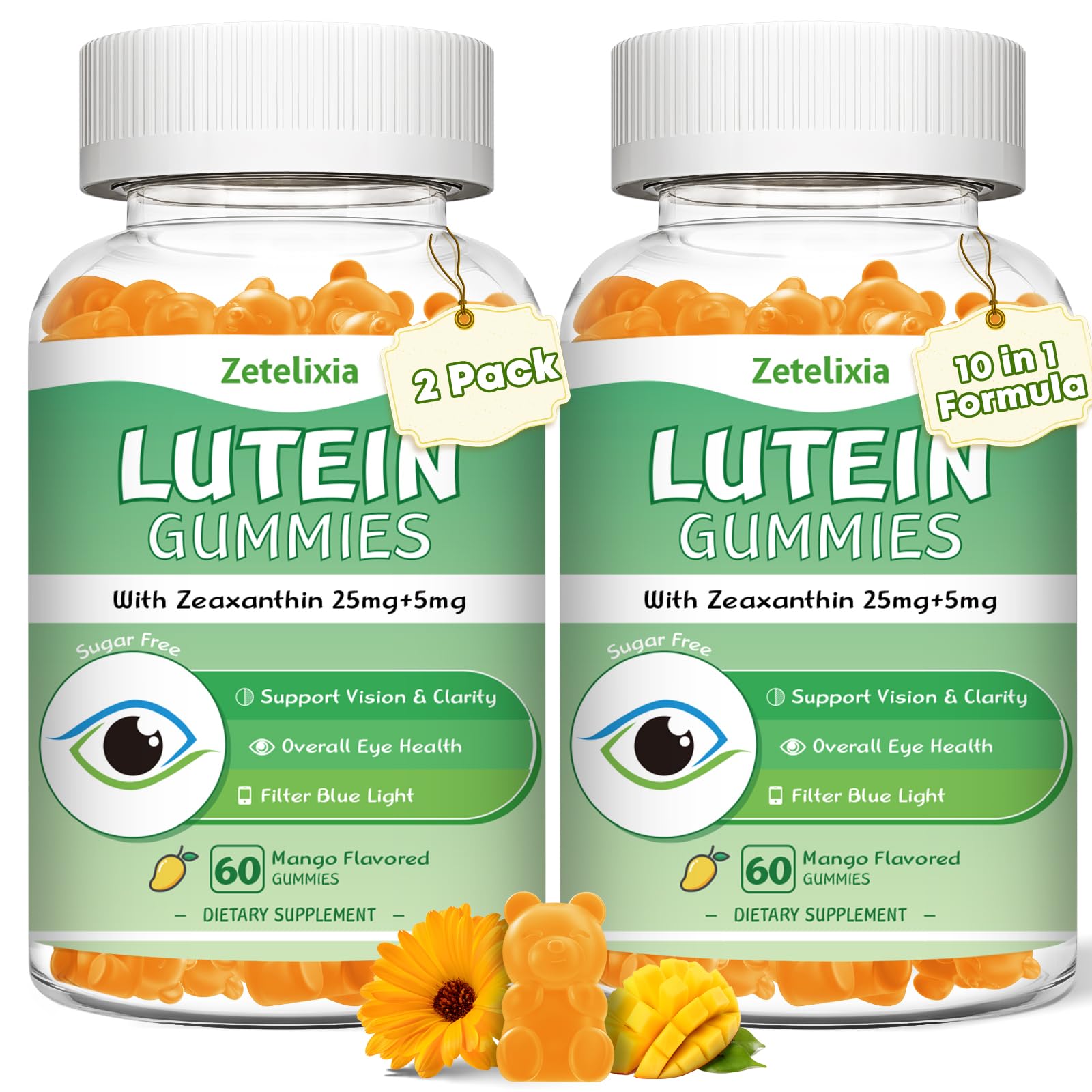 Zetelixia Lutein Gummies 25mg Sugar Free Lutein Zeaxanthin Eye Health Supplement, Mango Flavor, 120 Count