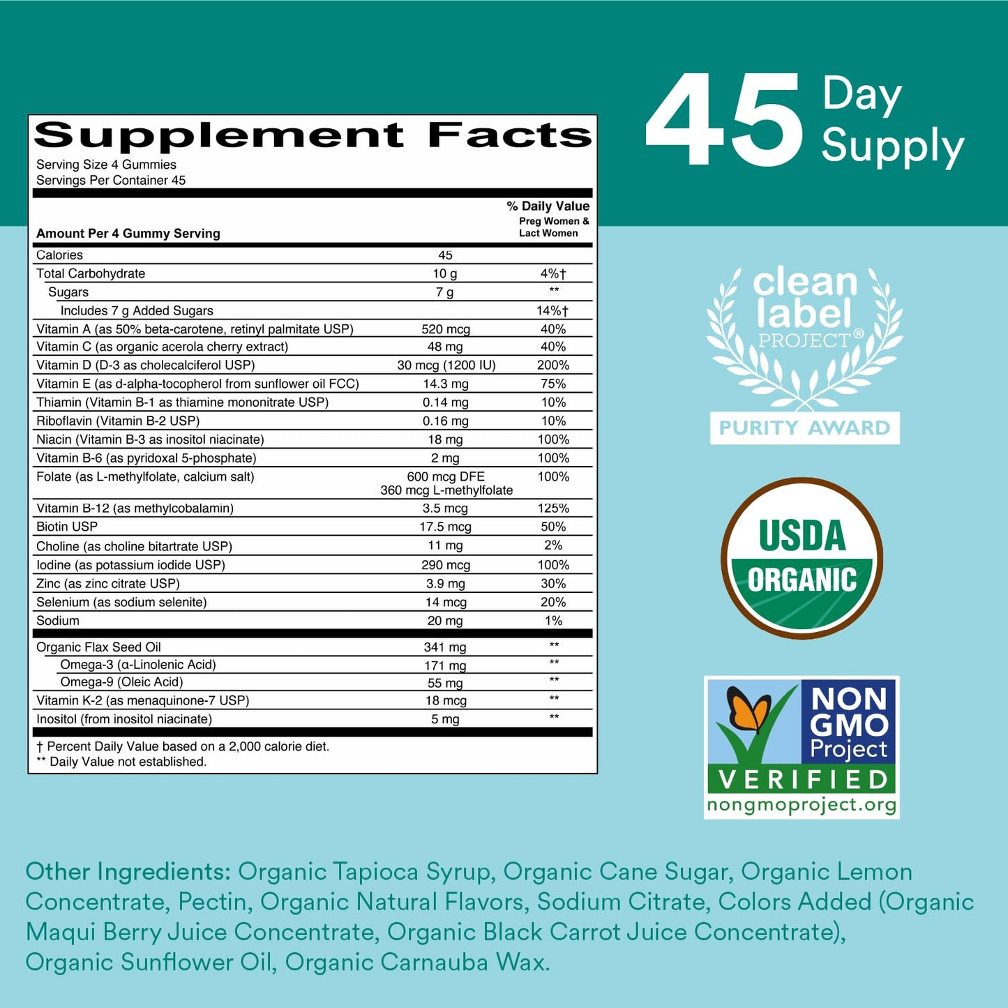 SmartyPants Organic Prenatal Vitamins for Women Multivitamin Gummies 180 Count