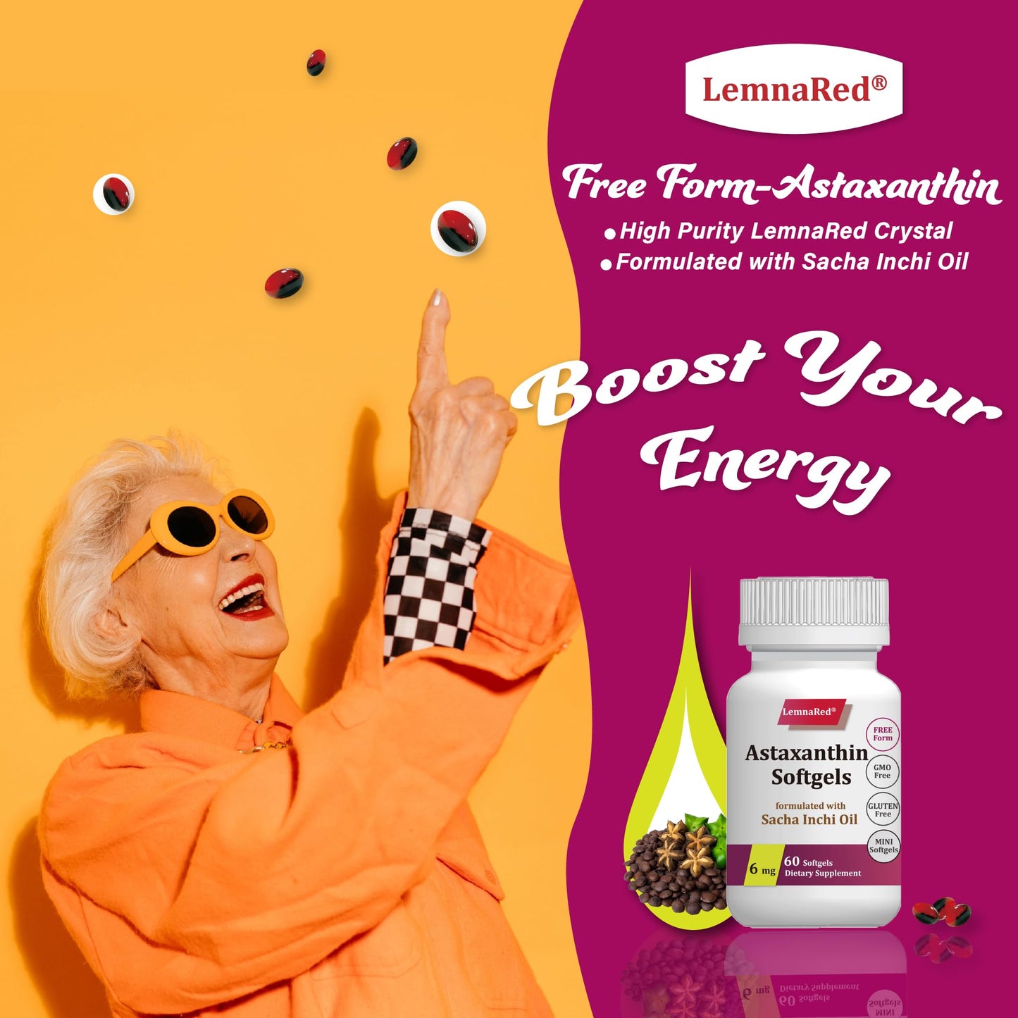 LemnaRed Free-Form Astaxanthin 6mg Softgel, 60 Softgels