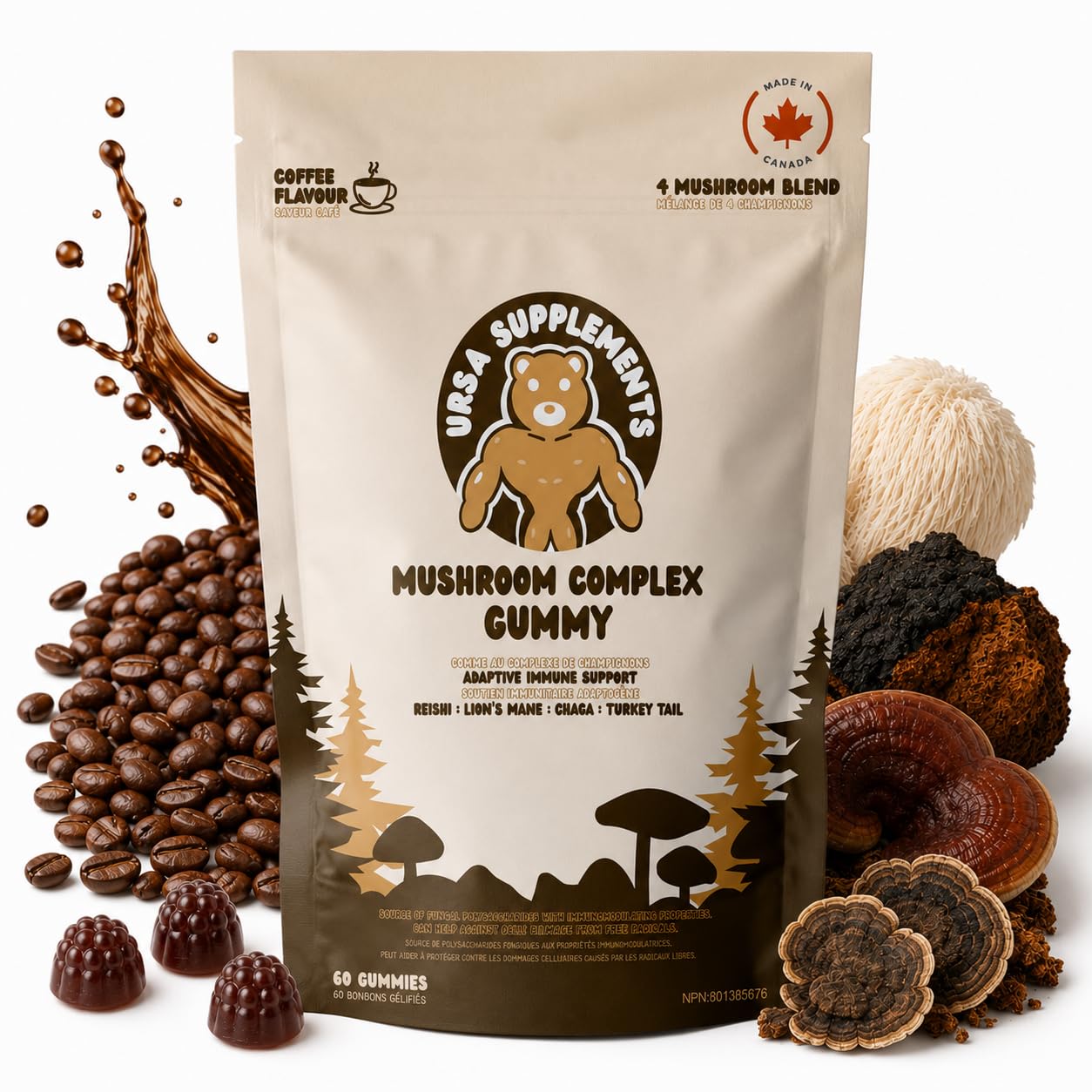 URSA Supplements Mushroom Gummies 1300mg Functional Mushroom Blend with Lion’s Mane, Reishi, Chaga & Turkey Tail – Focus, Energy & Immune Support – Vegan, Gluten-Free, 60 Count