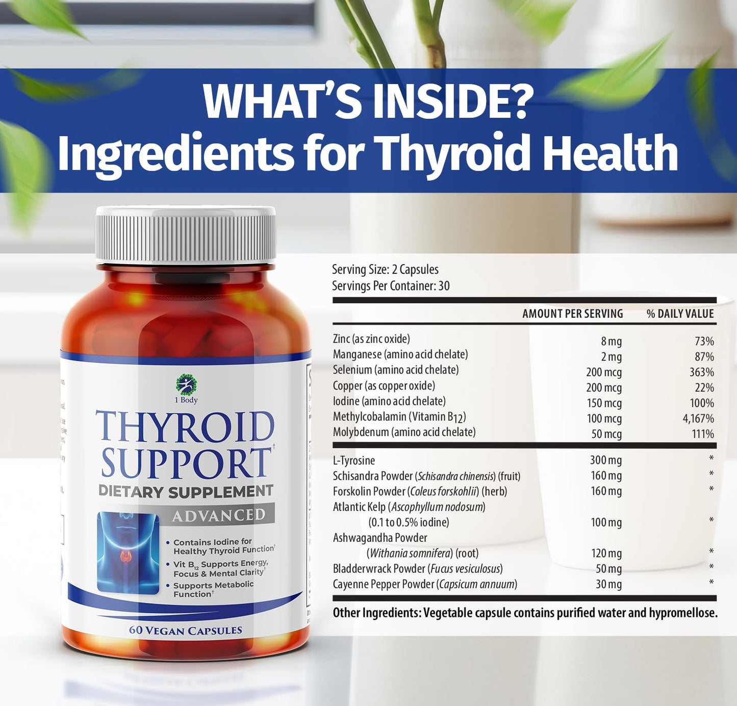 1 Body Thyroid Support Supplement Capsule, 120 Capsules