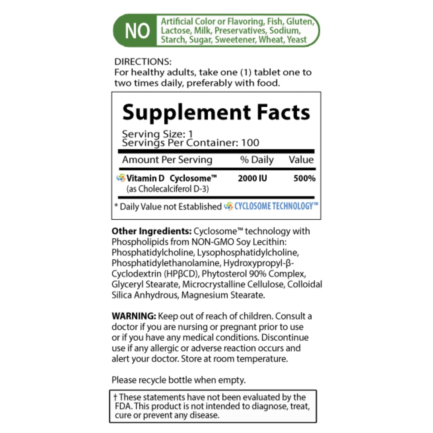 Nature's Essentials Vitamin D3 2000IU Tablet, 100 Count