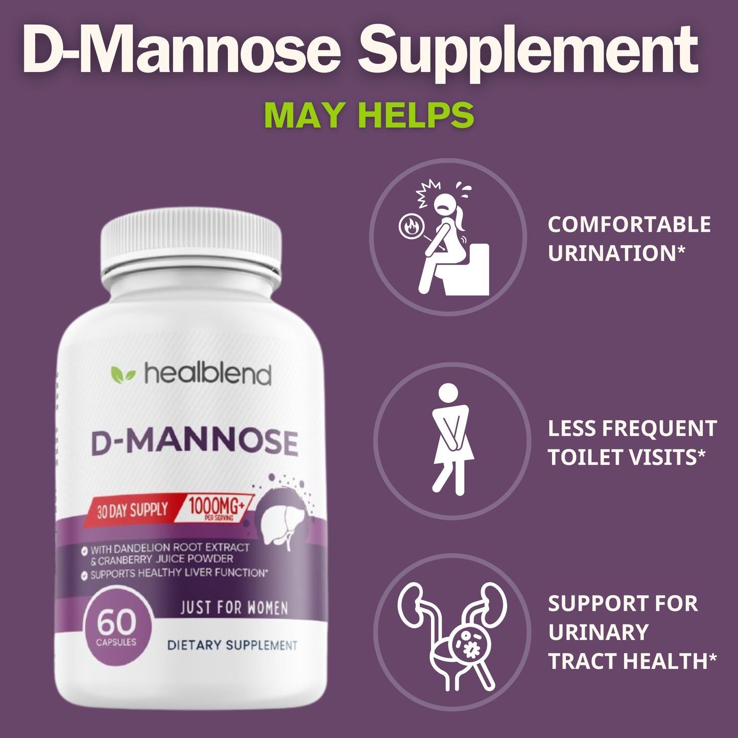 healblend D-Mannose 1000mg Capsules 60 Count