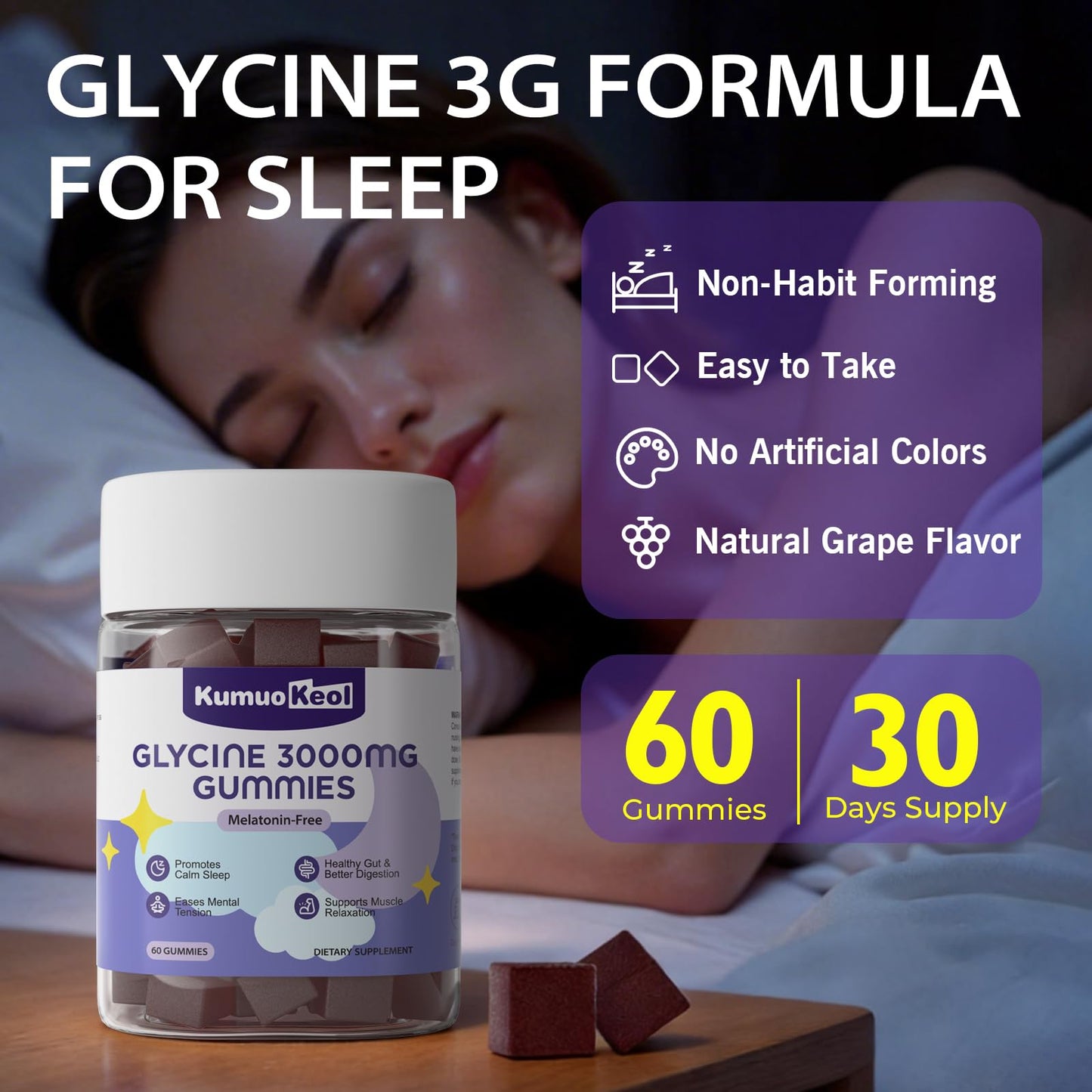 KumuoKeol Glycine 3000mg Gummies 60 Count