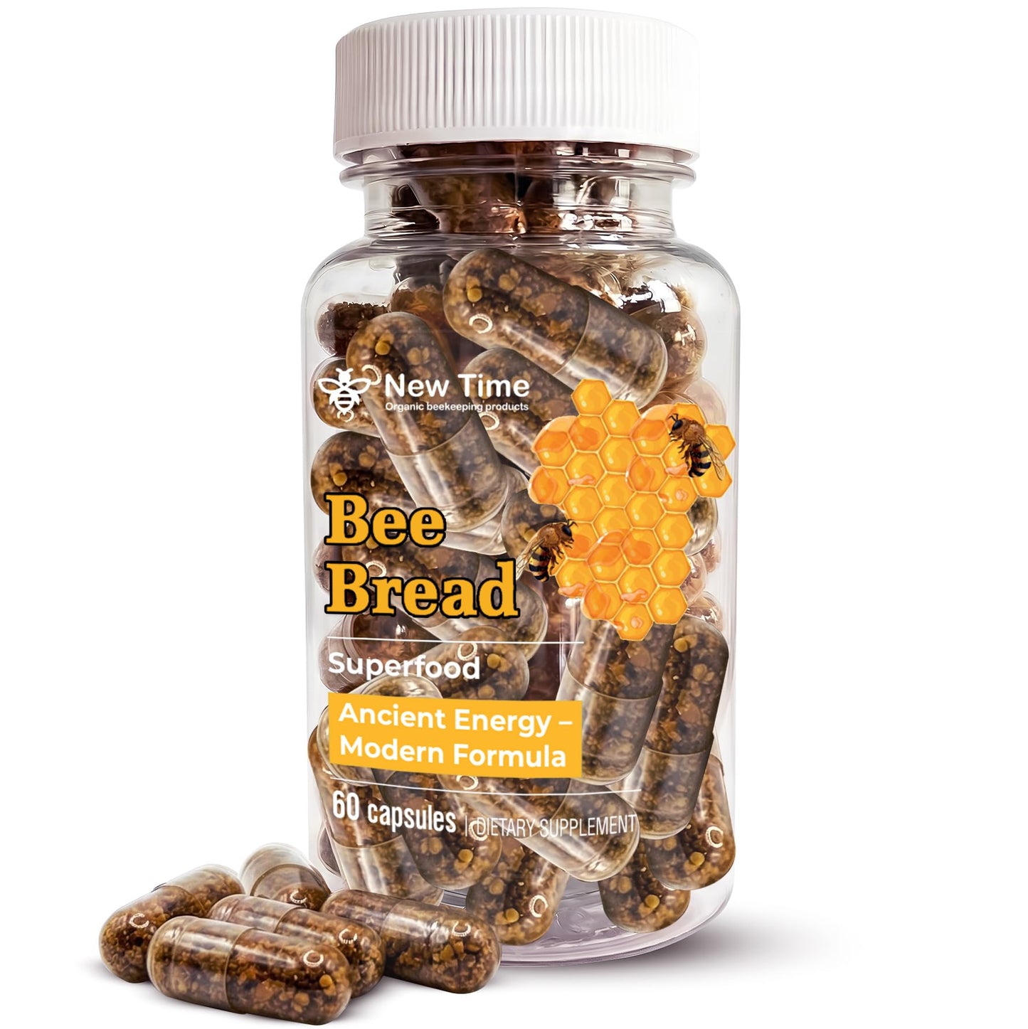 New Time Organic Beekeeping Products Bee Bread 60 Veggie Capsules