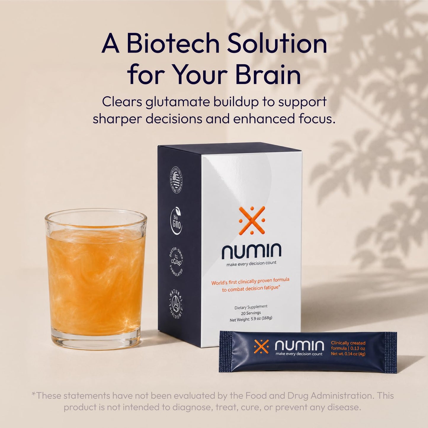 Numin Brain Supplements for Memory and Focus, Powder, 20 Sachets